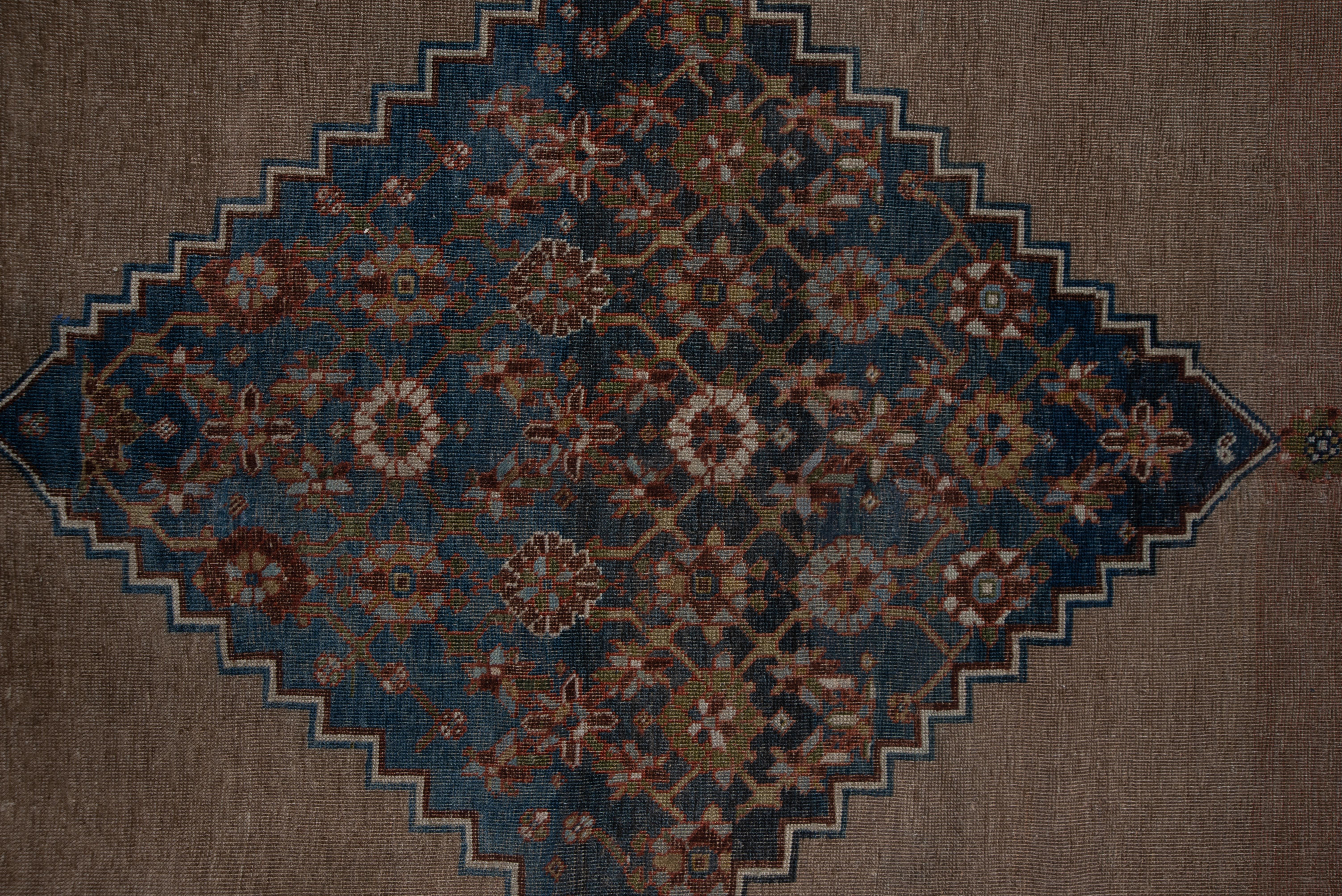 Antique Tribal Persian Bidjar Carpet, Light Blue Detailed Border, Brown Field In Good Condition For Sale In New York, NY