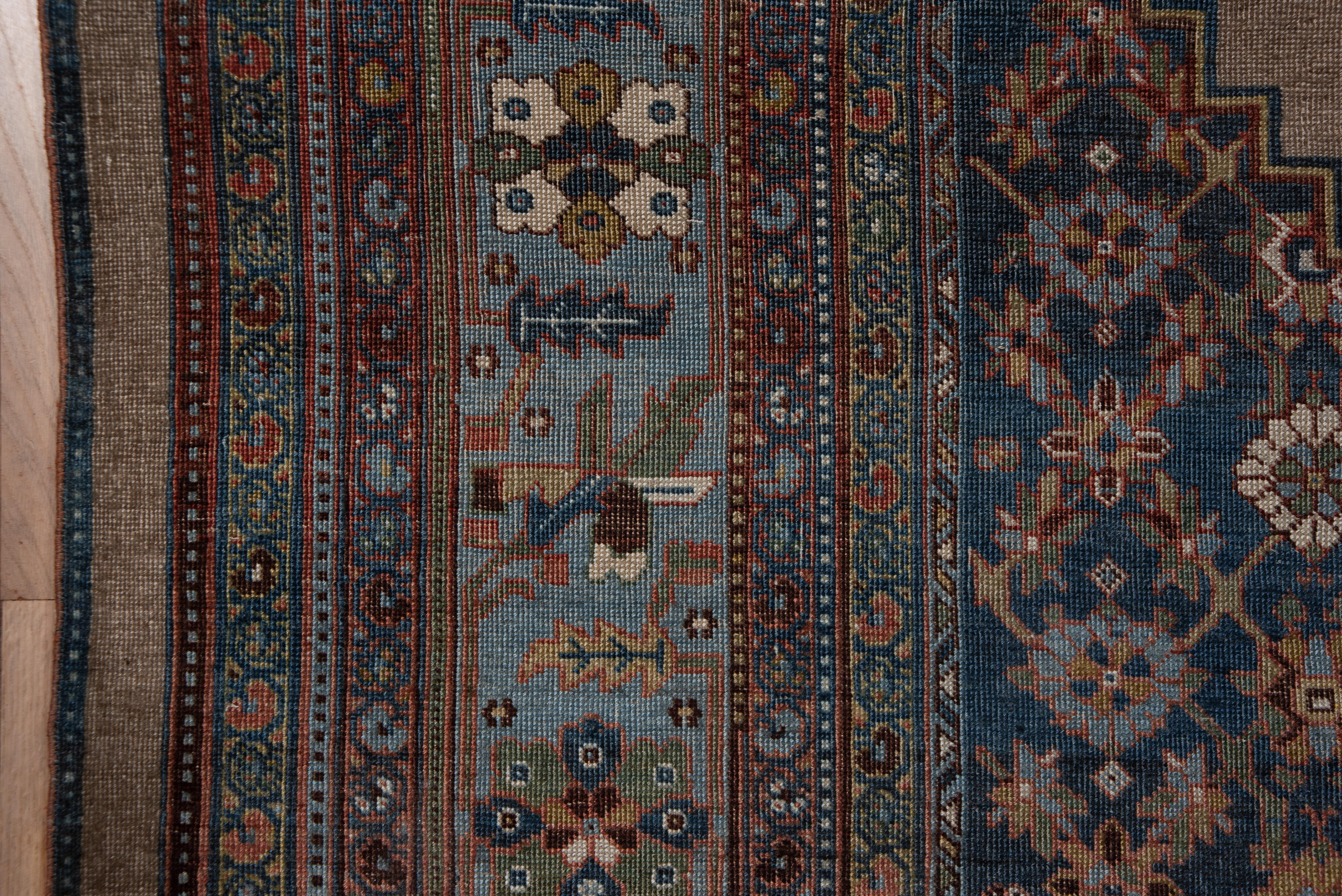 Wool Antique Tribal Persian Bidjar Carpet, Light Blue Detailed Border, Brown Field For Sale
