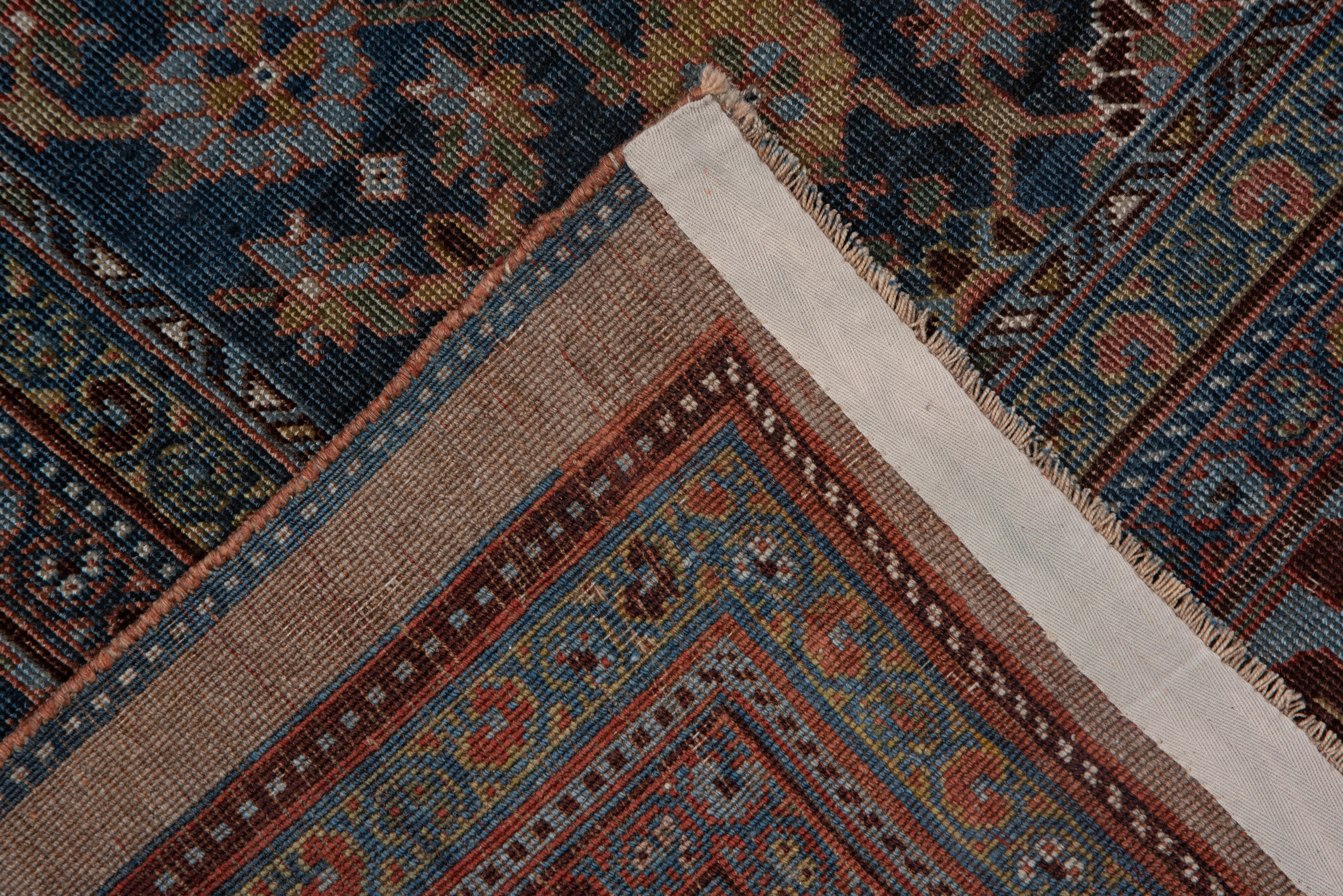 Antique Tribal Persian Bidjar Carpet, Light Blue Detailed Border, Brown Field For Sale 1