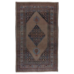 Antique Tribal Persian Bidjar Carpet, Light Blue Detailed Border, Brown Field