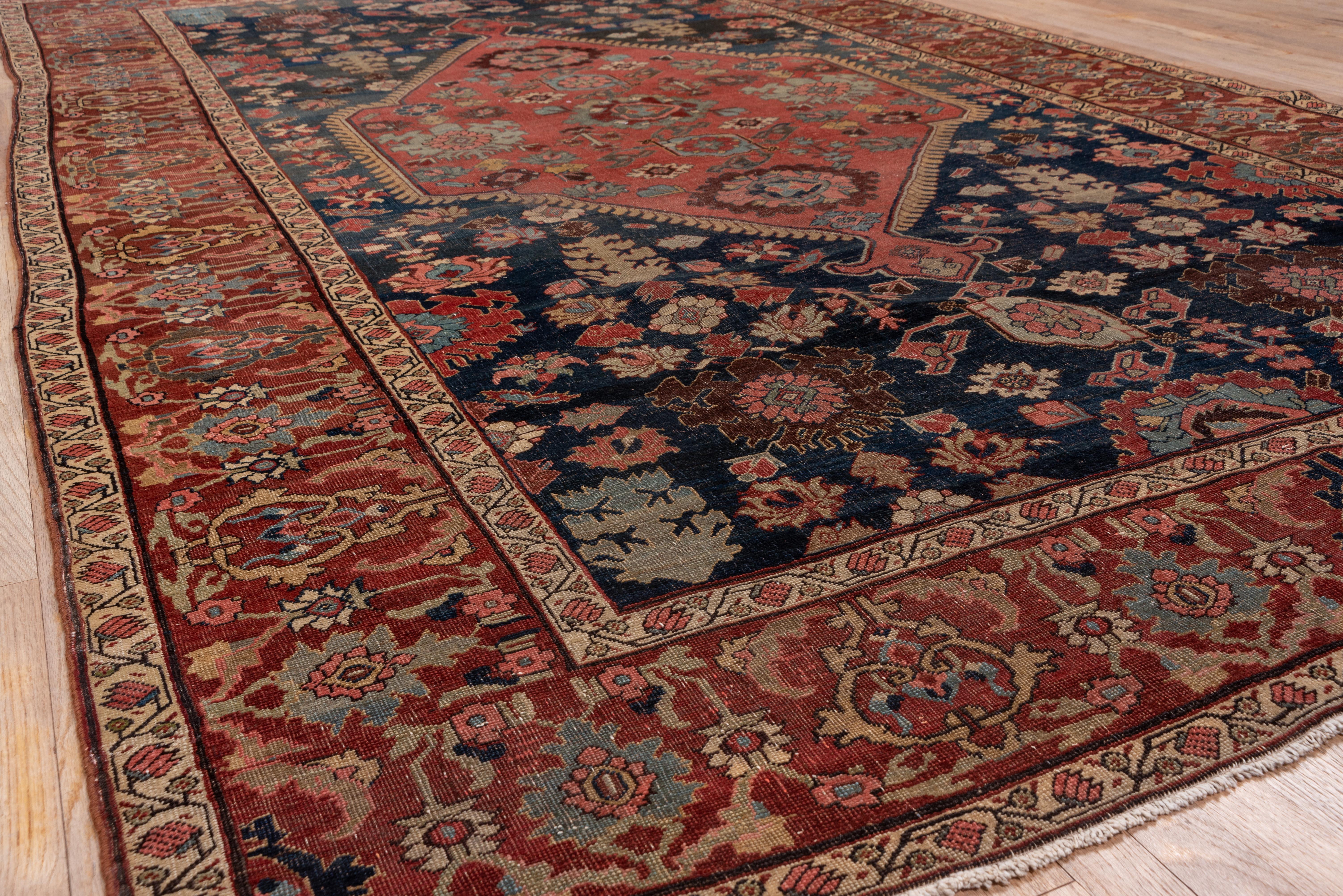 Antique Tribal Persian Bidjar Carpet, Navy Field, 1890s, Stunning Carpet In Good Condition For Sale In New York, NY