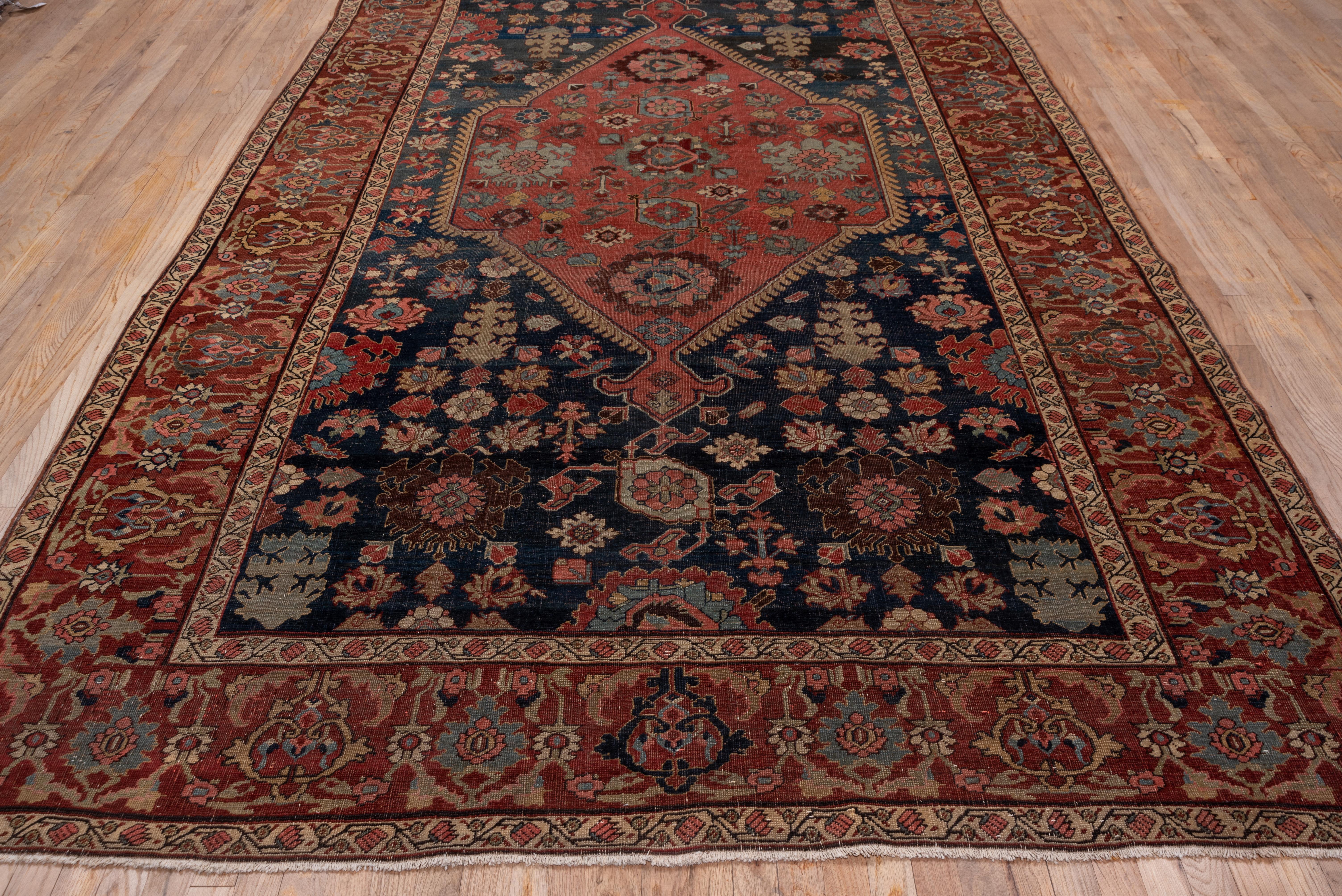 Late 19th Century Antique Tribal Persian Bidjar Carpet, Navy Field, 1890s, Stunning Carpet For Sale