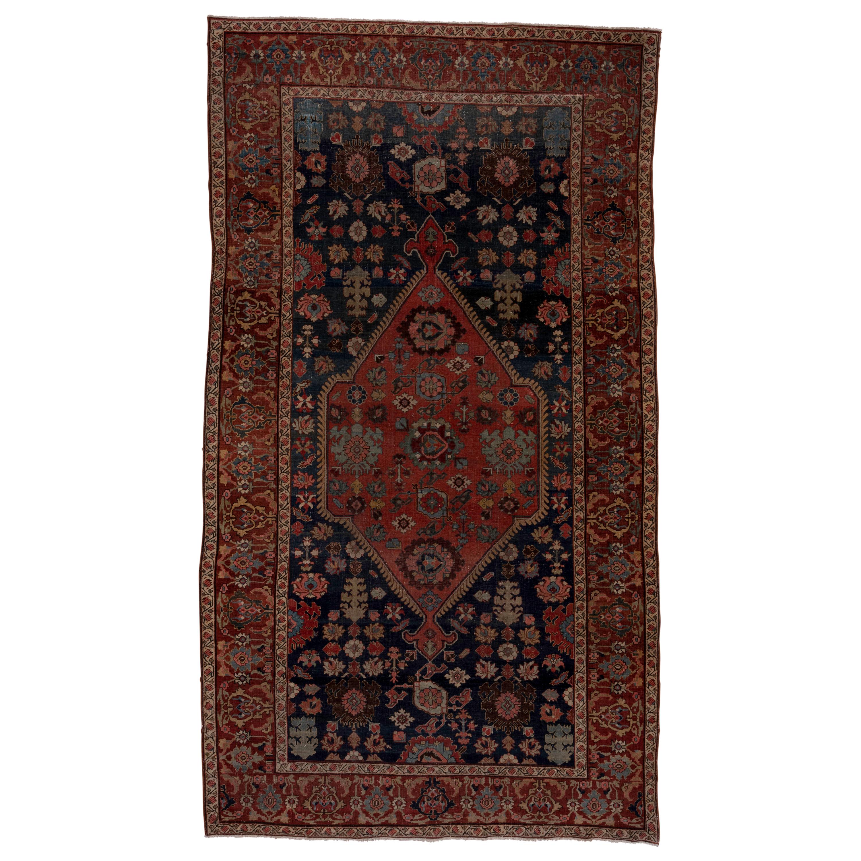 Antique Tribal Persian Bidjar Carpet, Navy Field, 1890s, Stunning Carpet For Sale