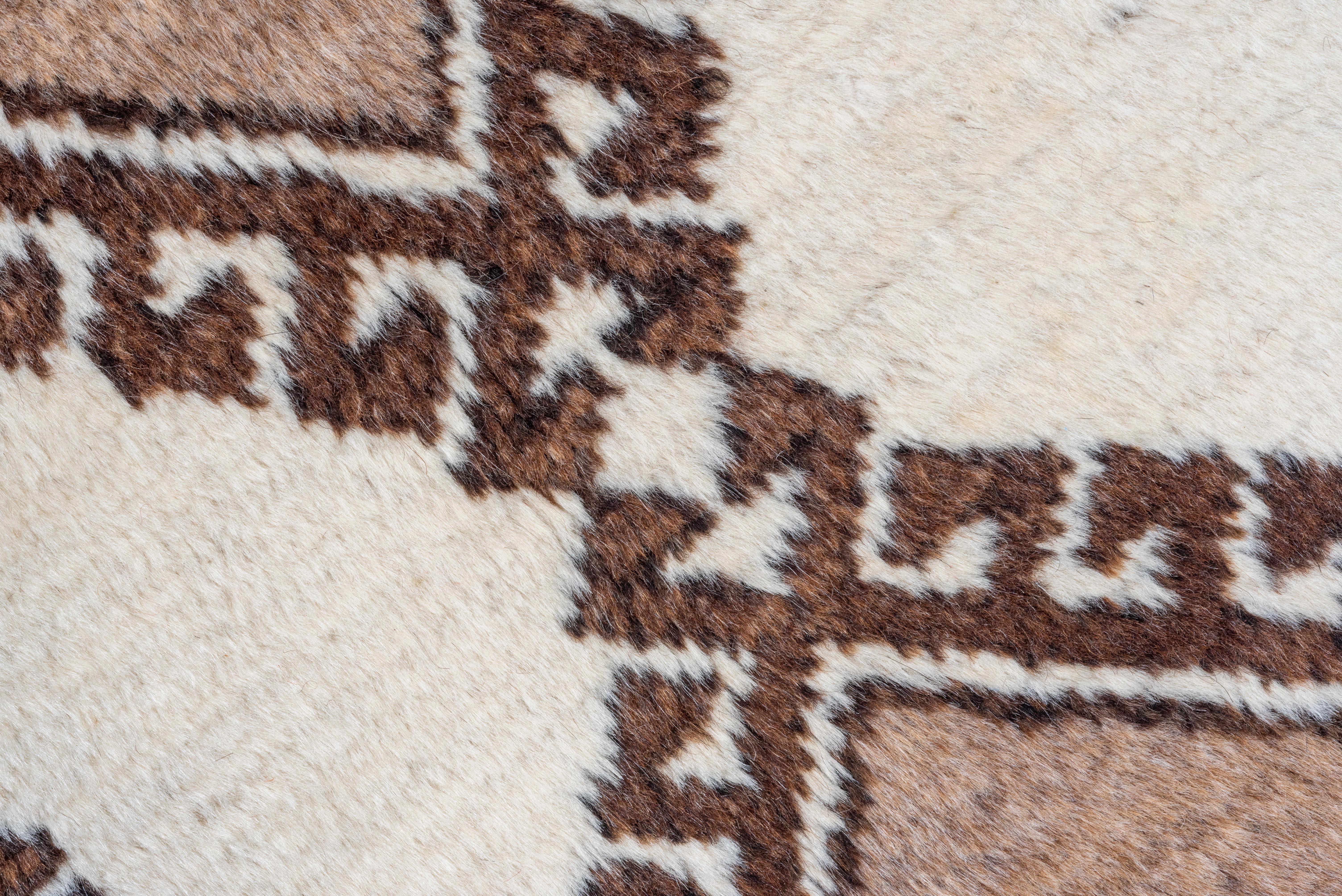 Mid-20th Century Antique Tribal Persian Gabbeh Rug, Cream Field with Brown Diamonds For Sale
