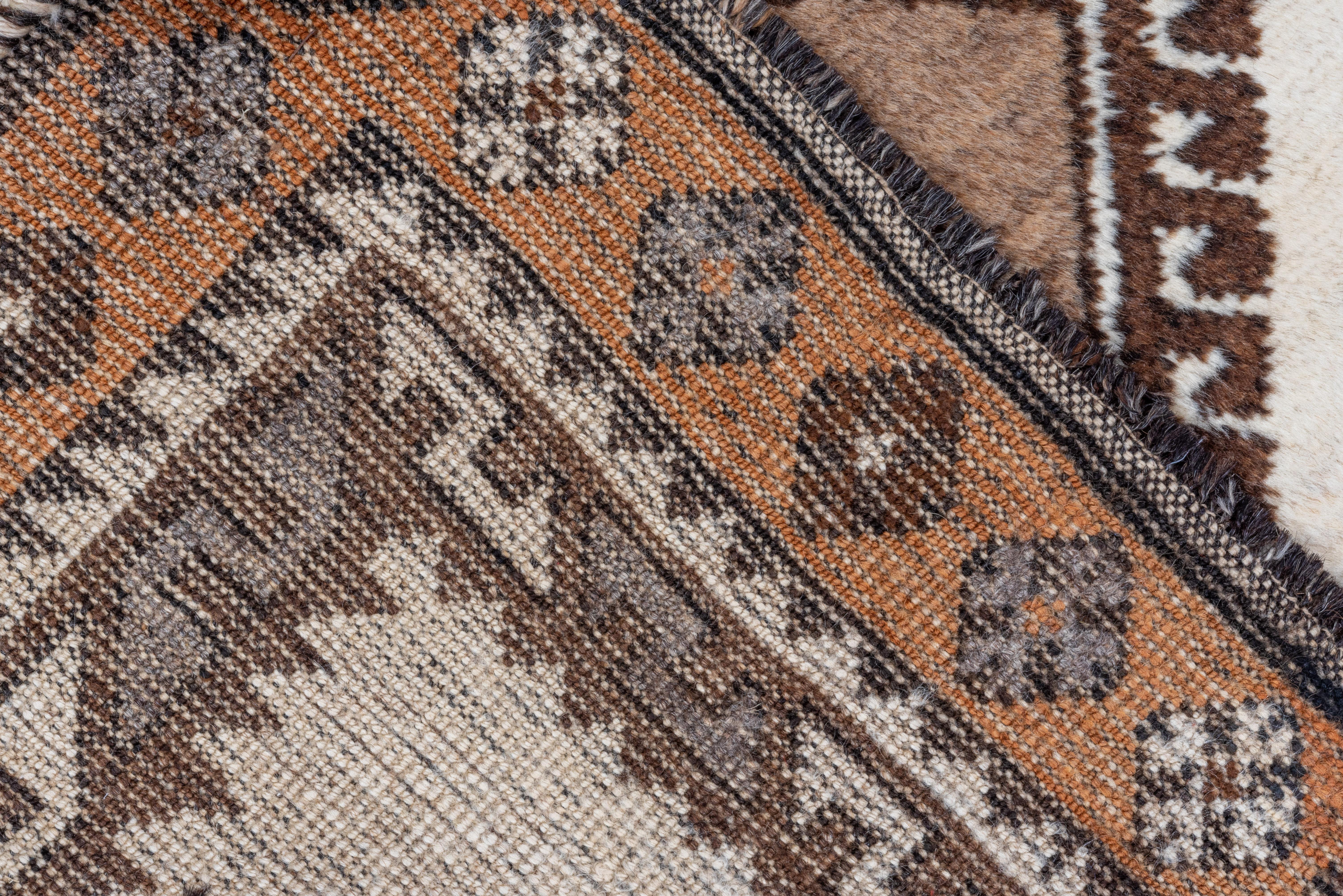 Antique Tribal Persian Gabbeh Rug, Cream Field with Brown Diamonds For Sale 1