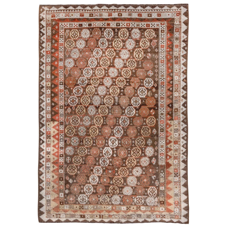 Antique Tribal Persian Gabbeh Rug, Rust Brown and White Tones