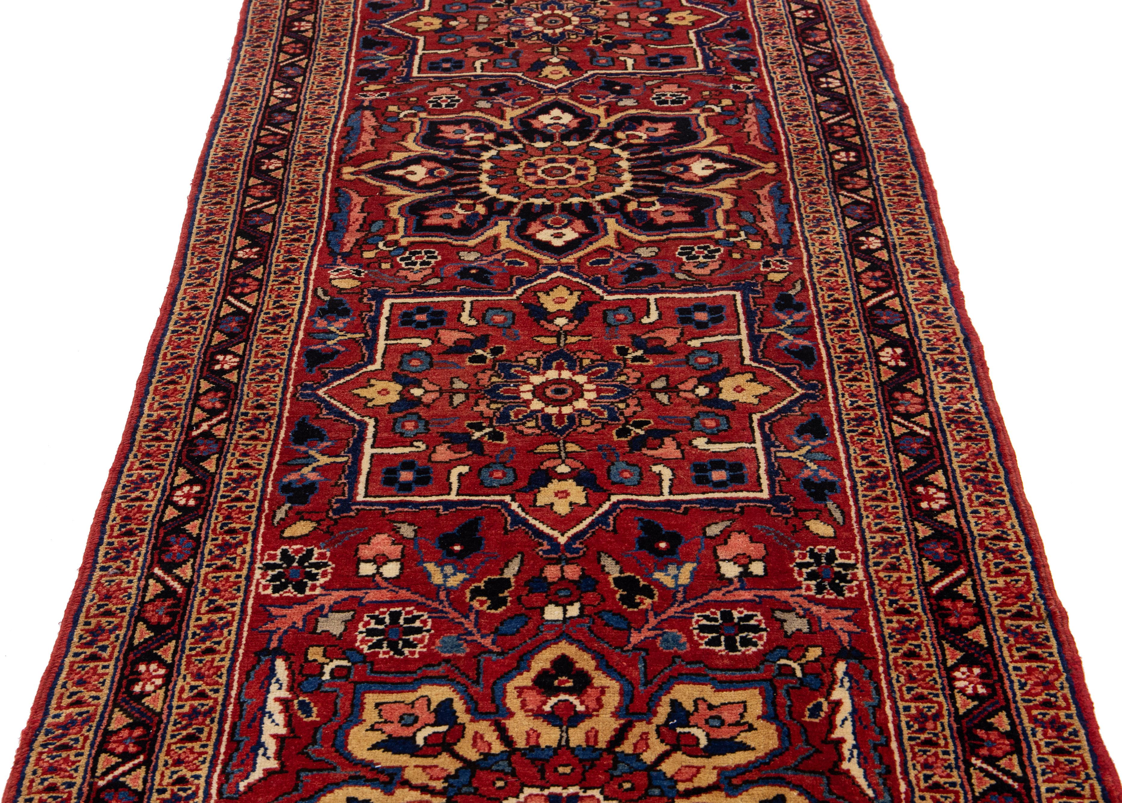 Heriz Serapi Antique Tribal Persian Heriz Handmade Red Wool Rug For Sale