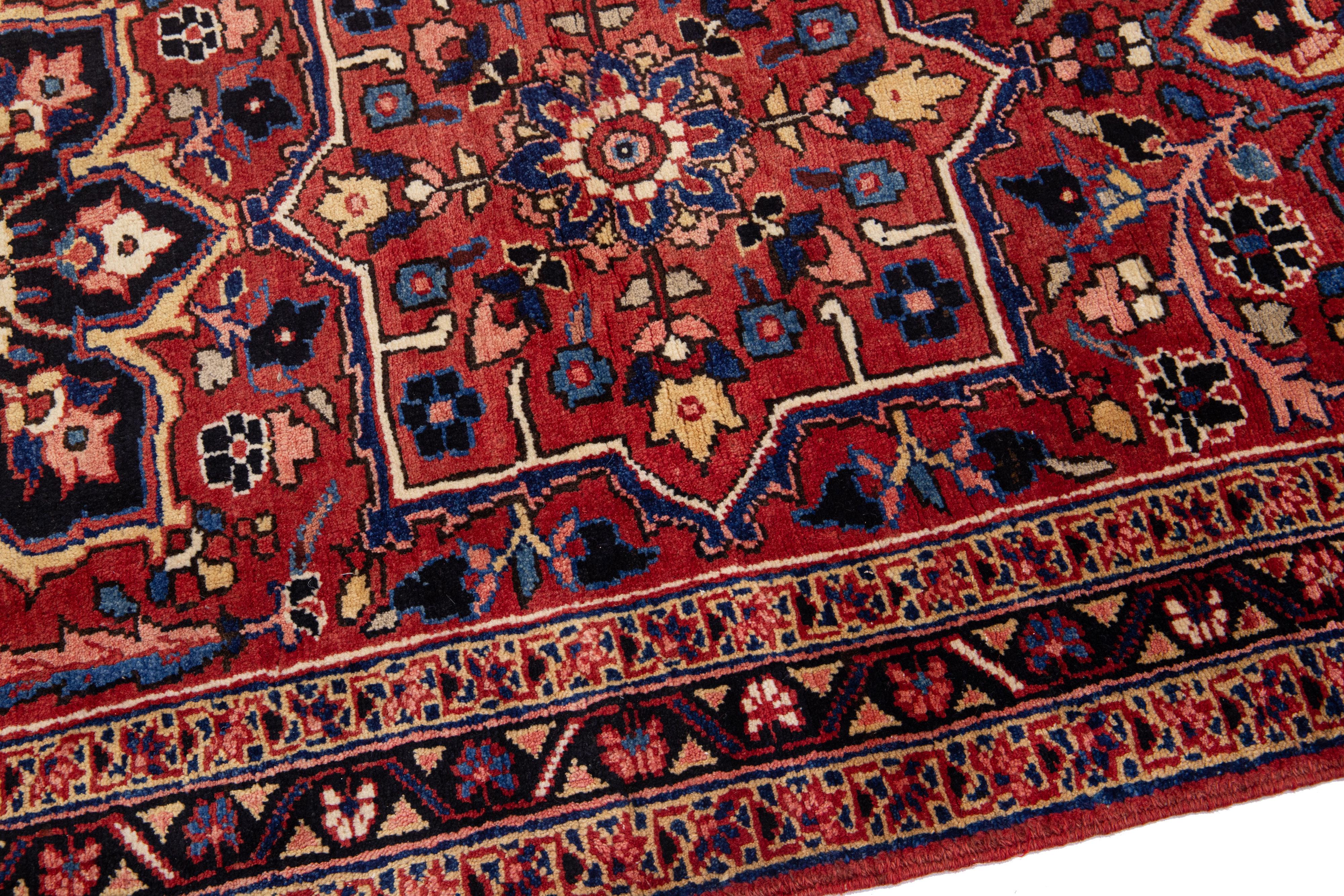 Antique Tribal Persian Heriz Handmade Red Wool Rug In Good Condition For Sale In Norwalk, CT