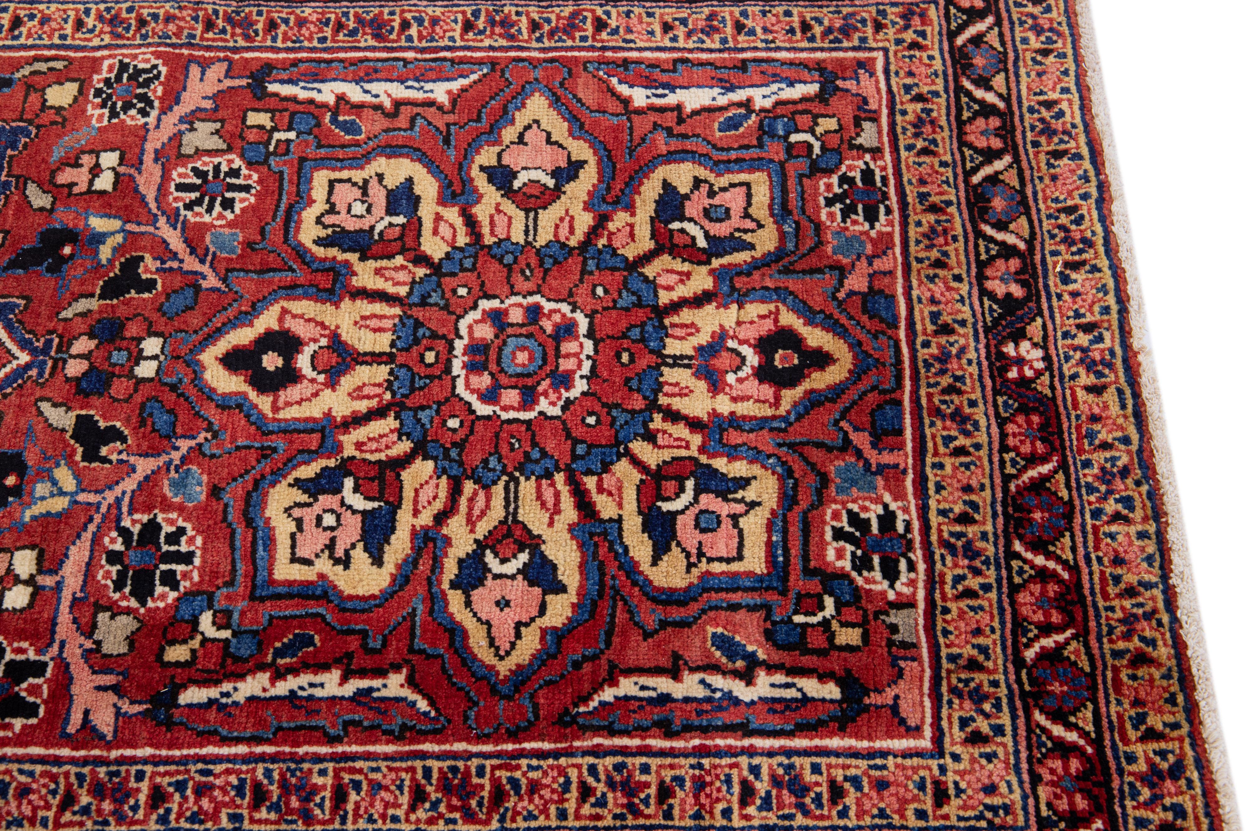20th Century Antique Tribal Persian Heriz Handmade Red Wool Rug For Sale