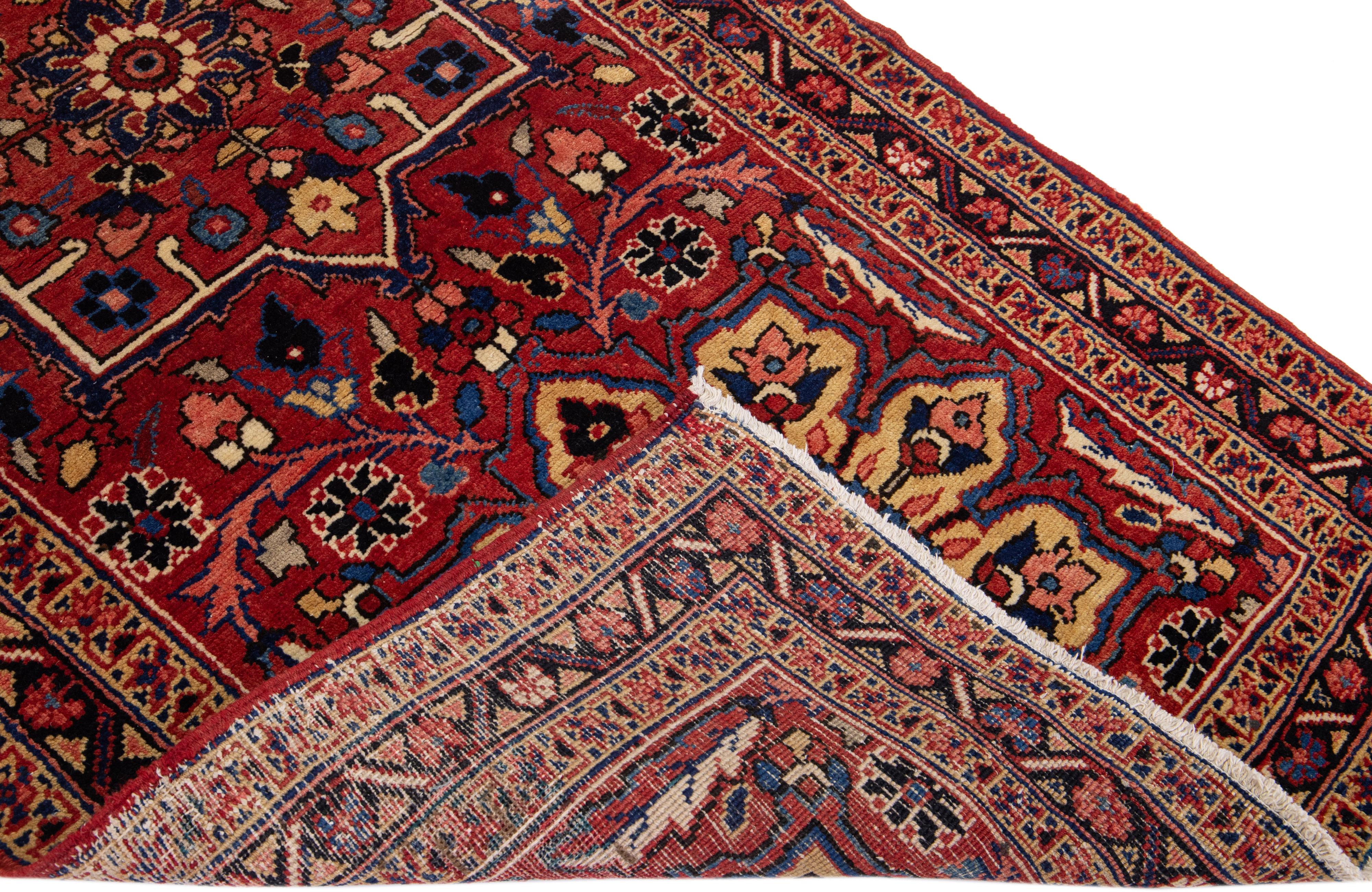 Antique Tribal Persian Heriz Handmade Red Wool Rug For Sale 2