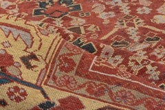Antique Tribal Persian Mahal Rug, Allover Rusty Red Field, Yellow Borders
