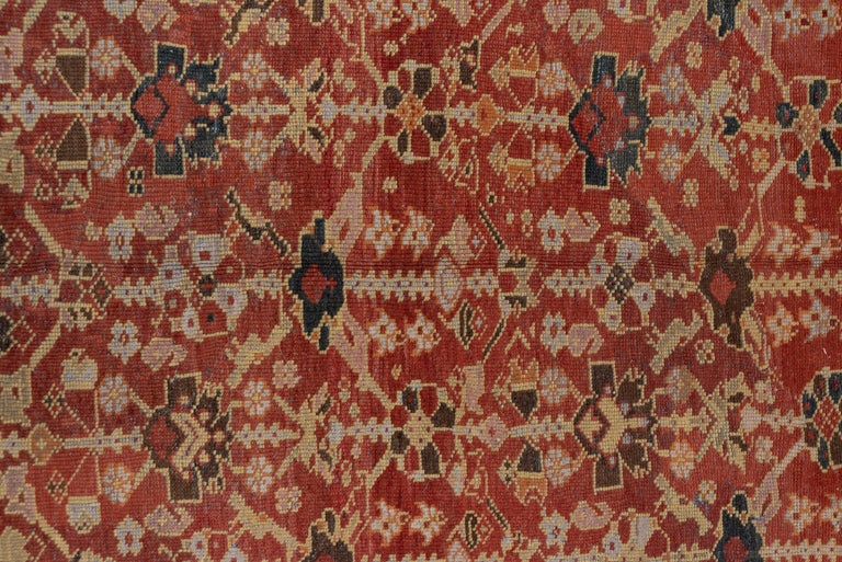 Antique Tribal Persian Mahal Rug, Allover Rusty Red Field, Yellow