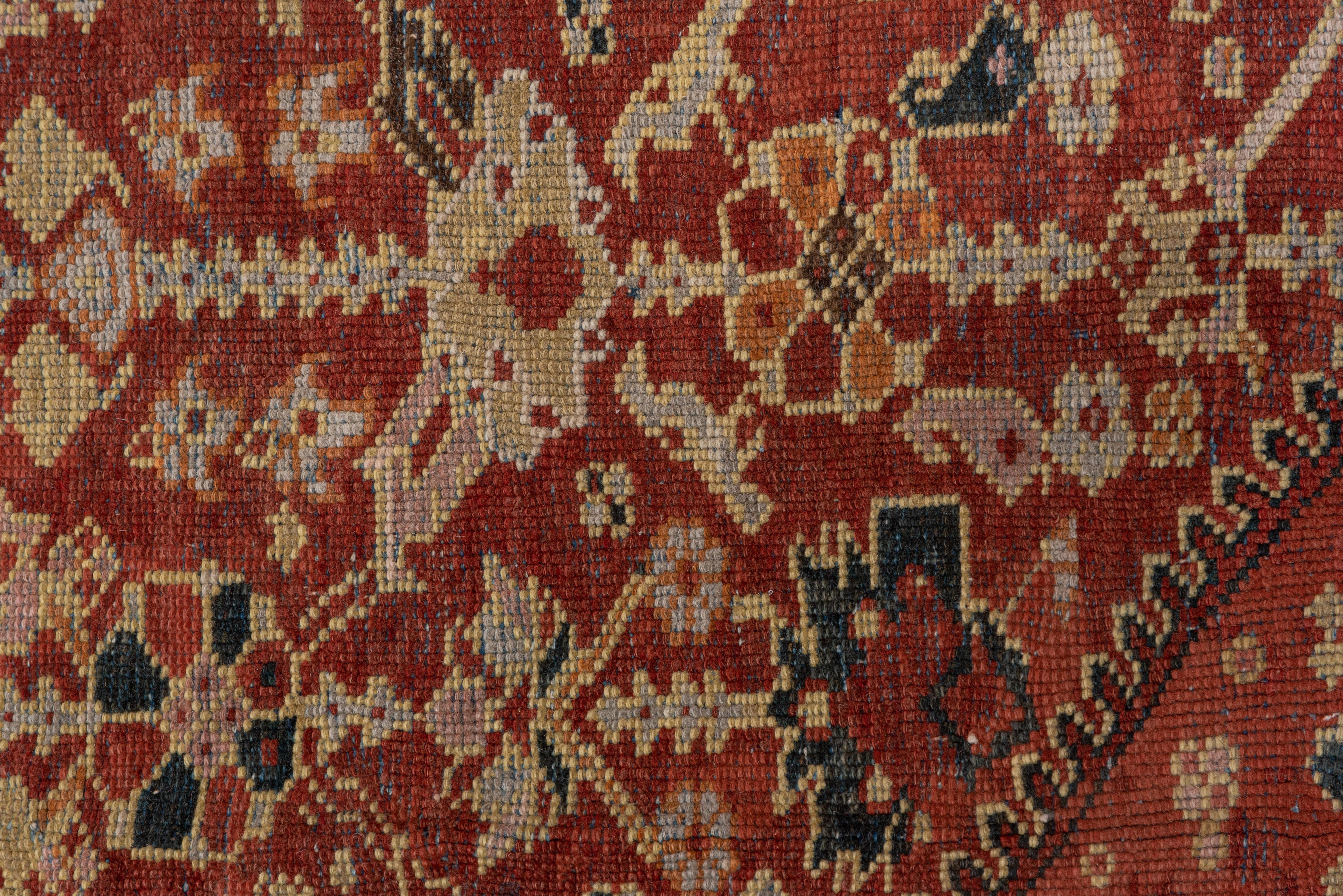 Antique Tribal Persian Mahal Rug, Allover Rusty Red Field, Yellow Borders 1