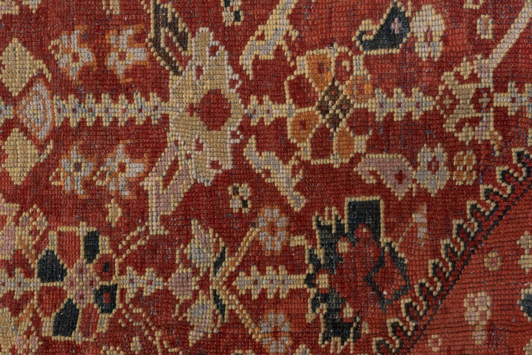 Antique Tribal Persian Mahal Rug, Allover Rusty Red Field, Yellow
