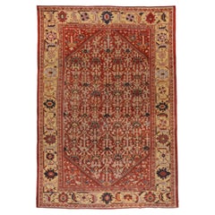 Antique Tribal Persian Mahal Rug, Allover Rusty Red Field, Yellow Borders