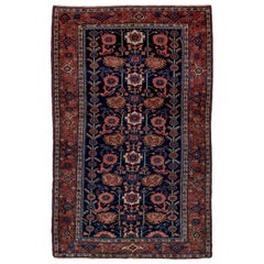 Antiker persischer Malayer-Teppich, Stammeskunst, marineblauer Allover-Fuß, rostfarbene Bordüren
