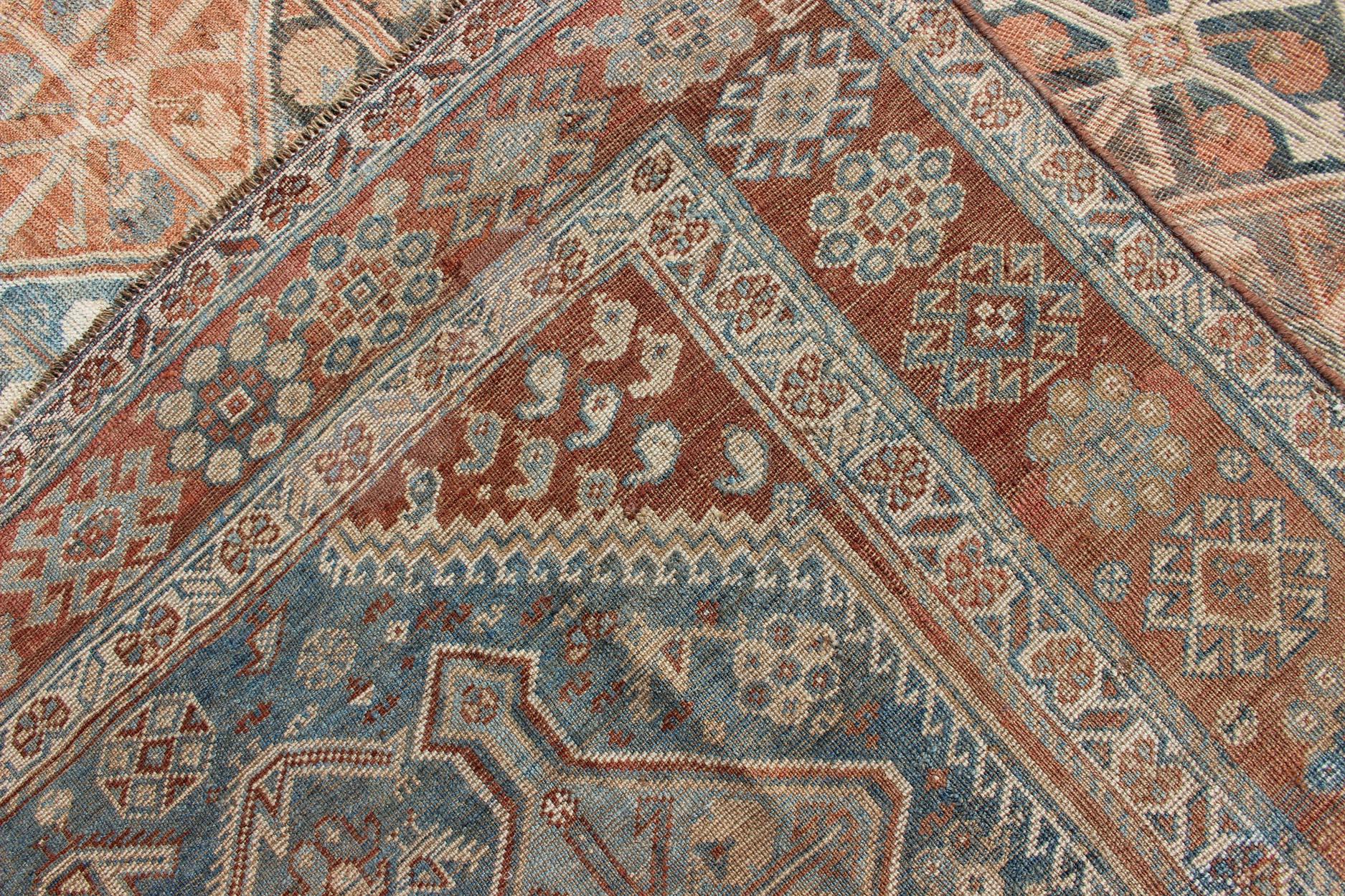 Antique Tribal Persian Qashqai Rug with Geometric Diamond Design in Multi-Colors 5