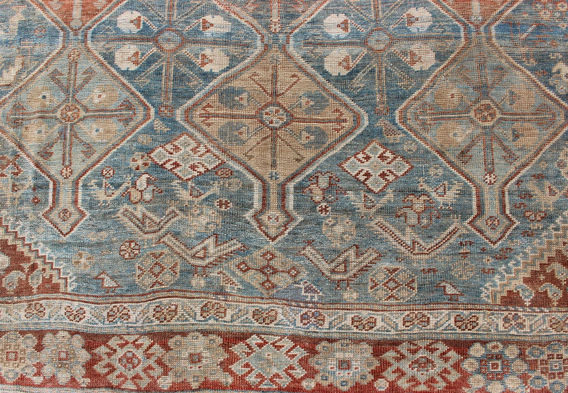 Antique Tribal Persian Qashqai Rug with Geometric Diamond Design in Multi-Colors 1