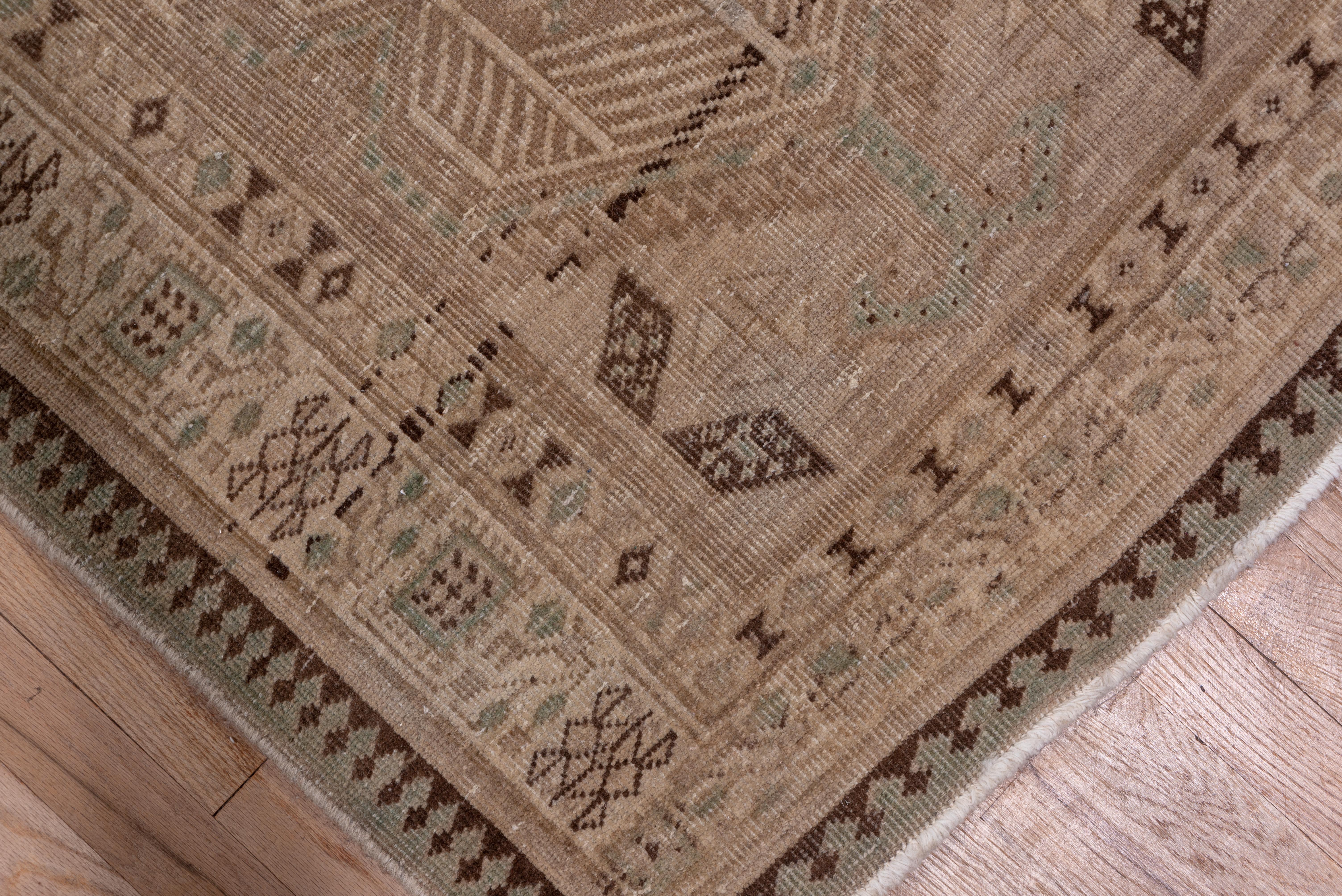 Wool Antique Tribal Persian Sarab Runner, Light Brown Field, Seafoam Green Accents For Sale