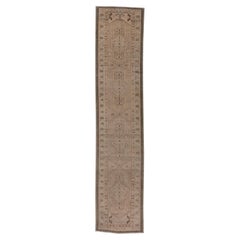 Antique Tribal Persian Sarab Runner, Light Brown Field, Seafoam Green Accents