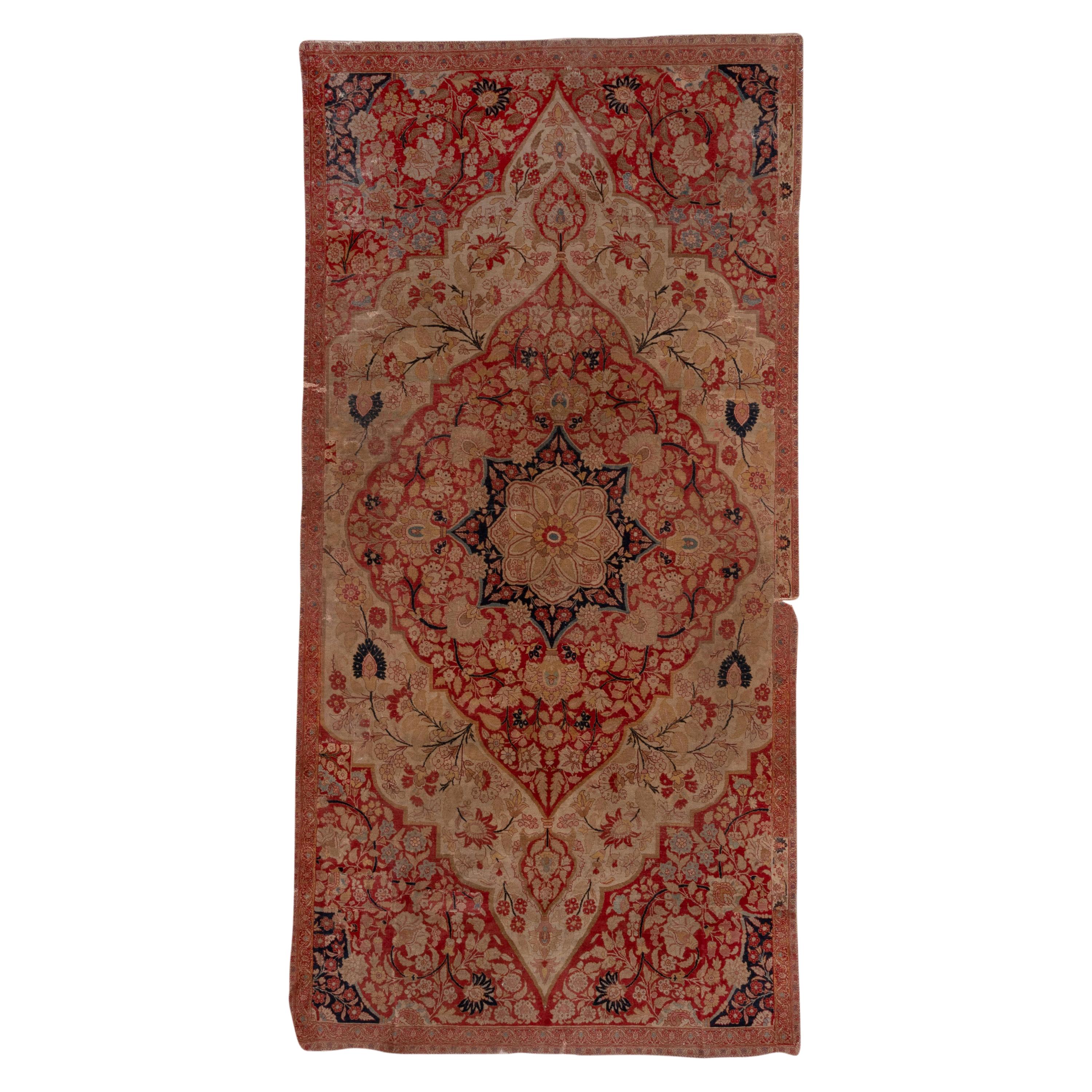 Antique Tribal Persian Tabriz Gallery Carpet, Red and Ivory Field