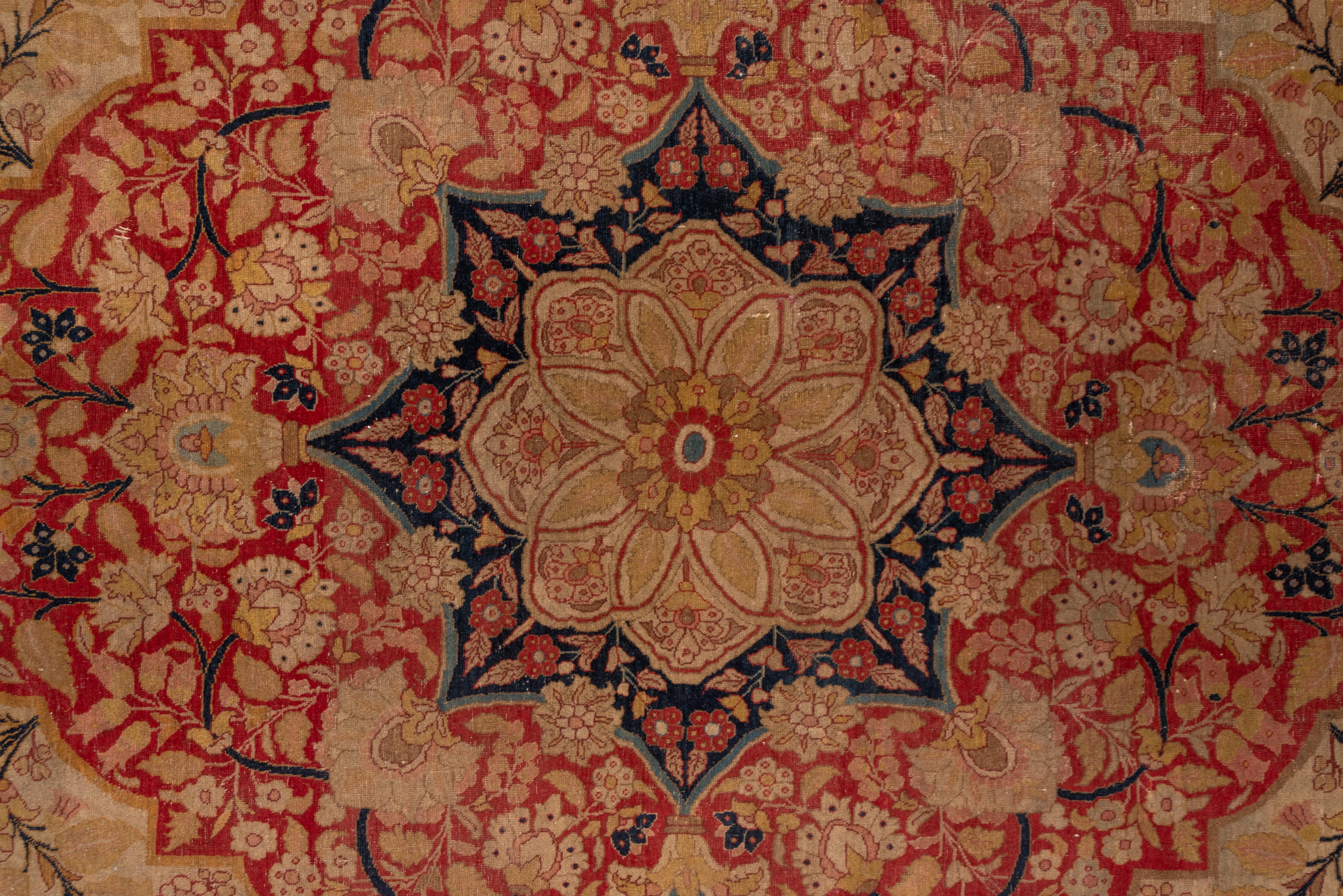 Late 19th Century Antique Tribal Persian Tabriz Gallery Carpet, Red and Ivory Field For Sale