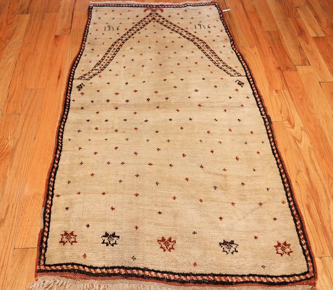 Hand-Knotted Antique Tribal Prayer Design Persian Gabbeh Rug. Size: 3 ft x 5 ft 3 in