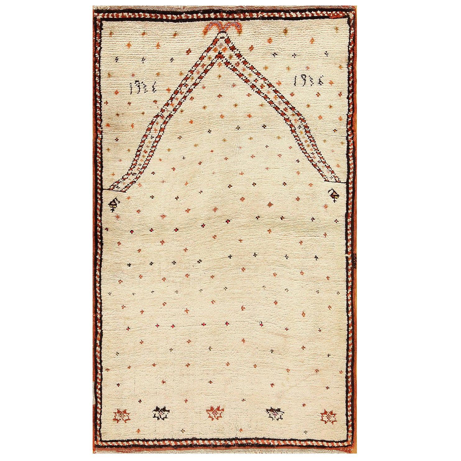 Antique Tribal Prayer Design Persian Gabbeh Rug. Size: 3 ft x 5 ft 3 in