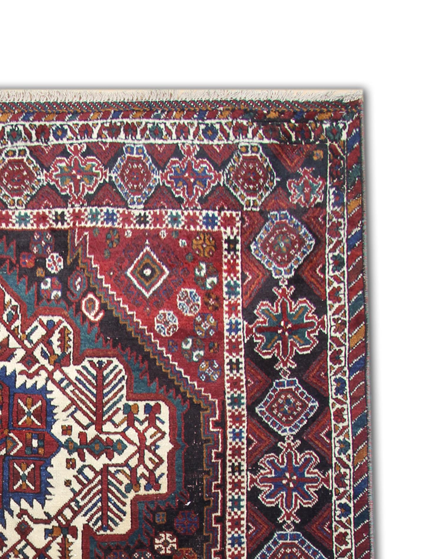 Caucasian Antique Tribal Rug Handwoven Carpet Traditional Geometric Area Rug For Sale