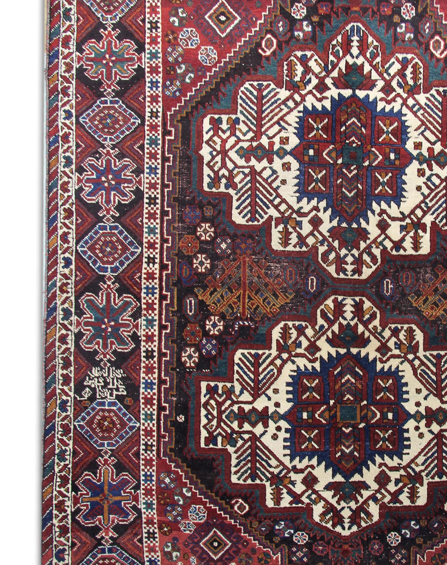 Antiker handgewebter Teppich, traditioneller geometrischer Teppich, Stammeskunst (Pflanzlich gefärbt) im Angebot