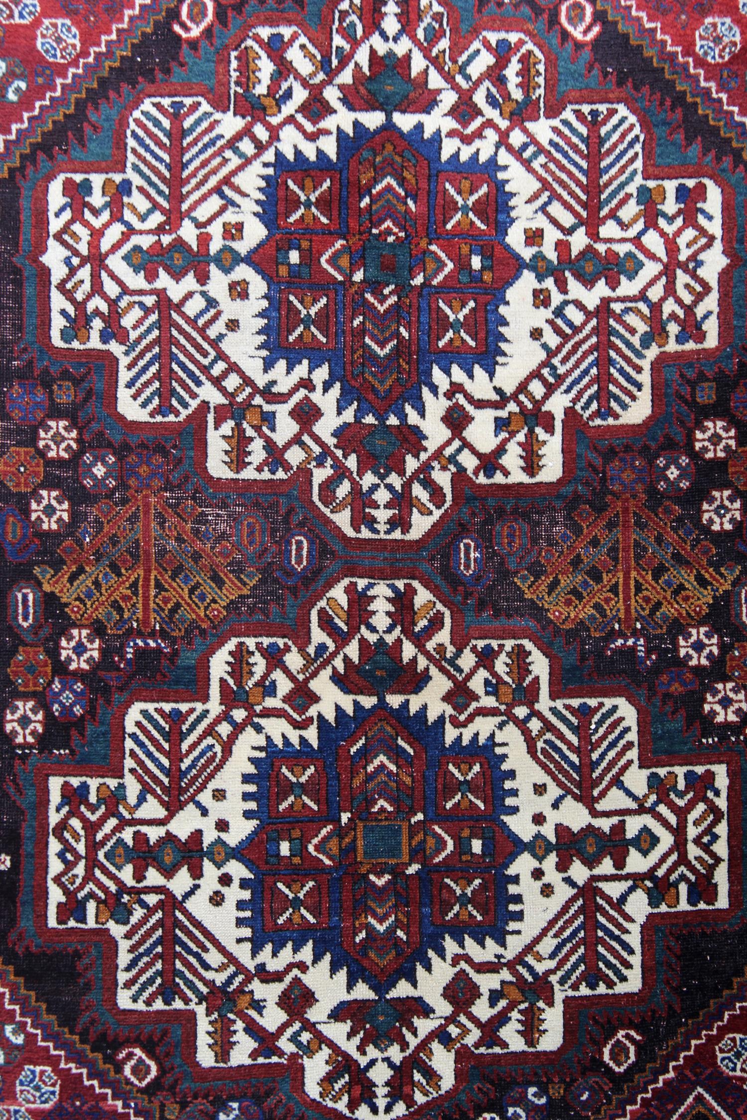 Mid-20th Century Antique Tribal Rug Handwoven Carpet Traditional Geometric Area Rug For Sale