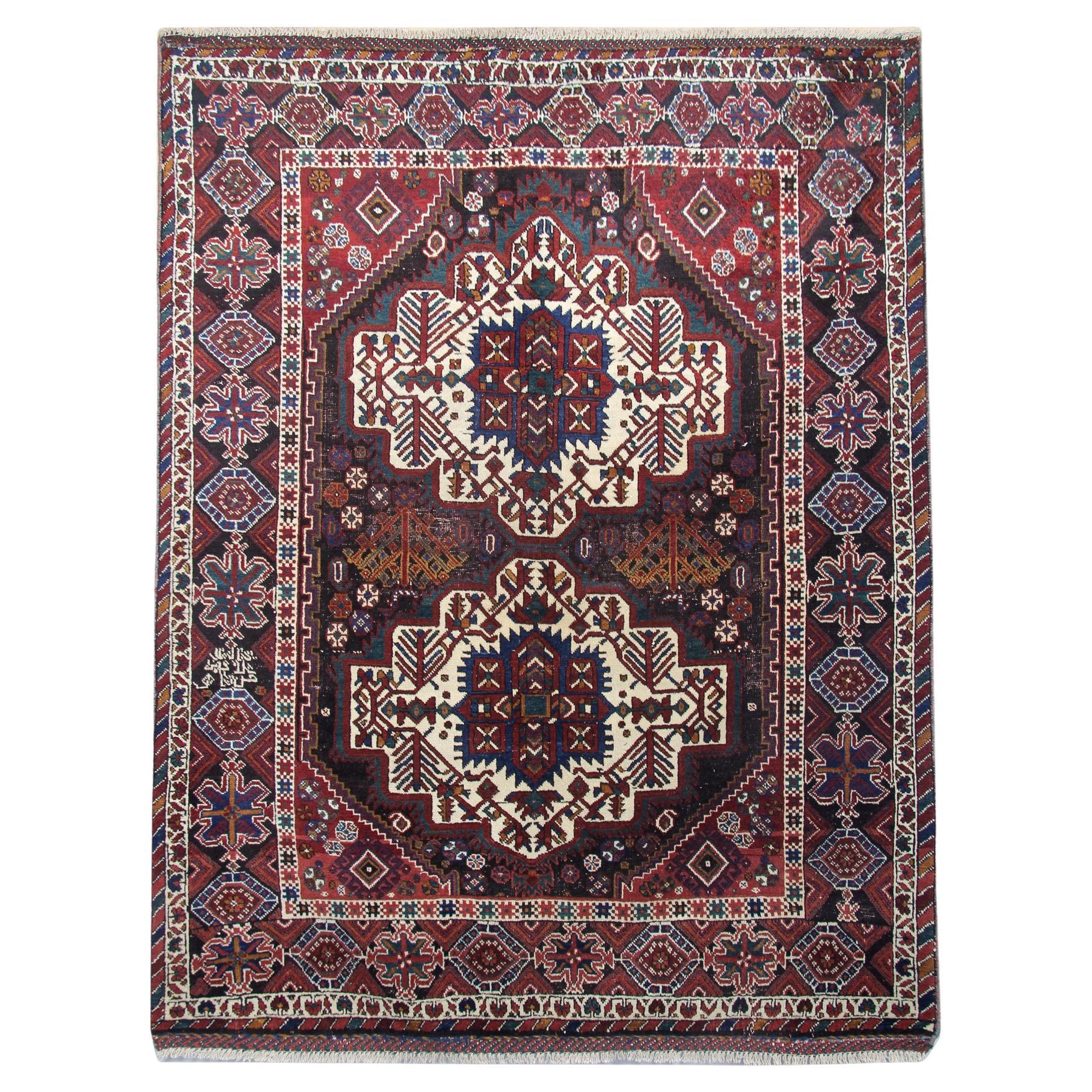 Antique Tribal Rug Handwoven Carpet Traditional Geometric Area Rug For Sale