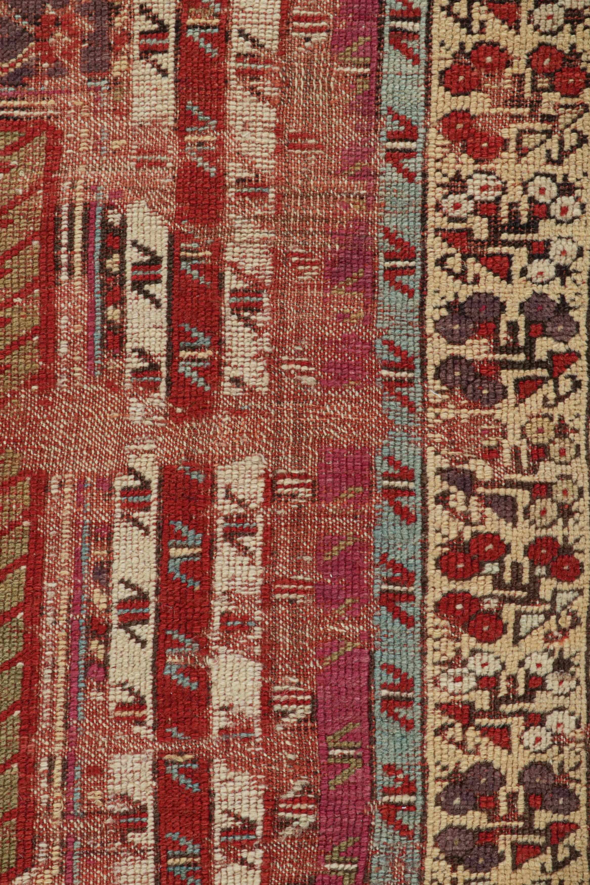 Turkish Antique Tribal rug in Red with Mihrab and Geometric Patterns, from Rug & Kilim For Sale