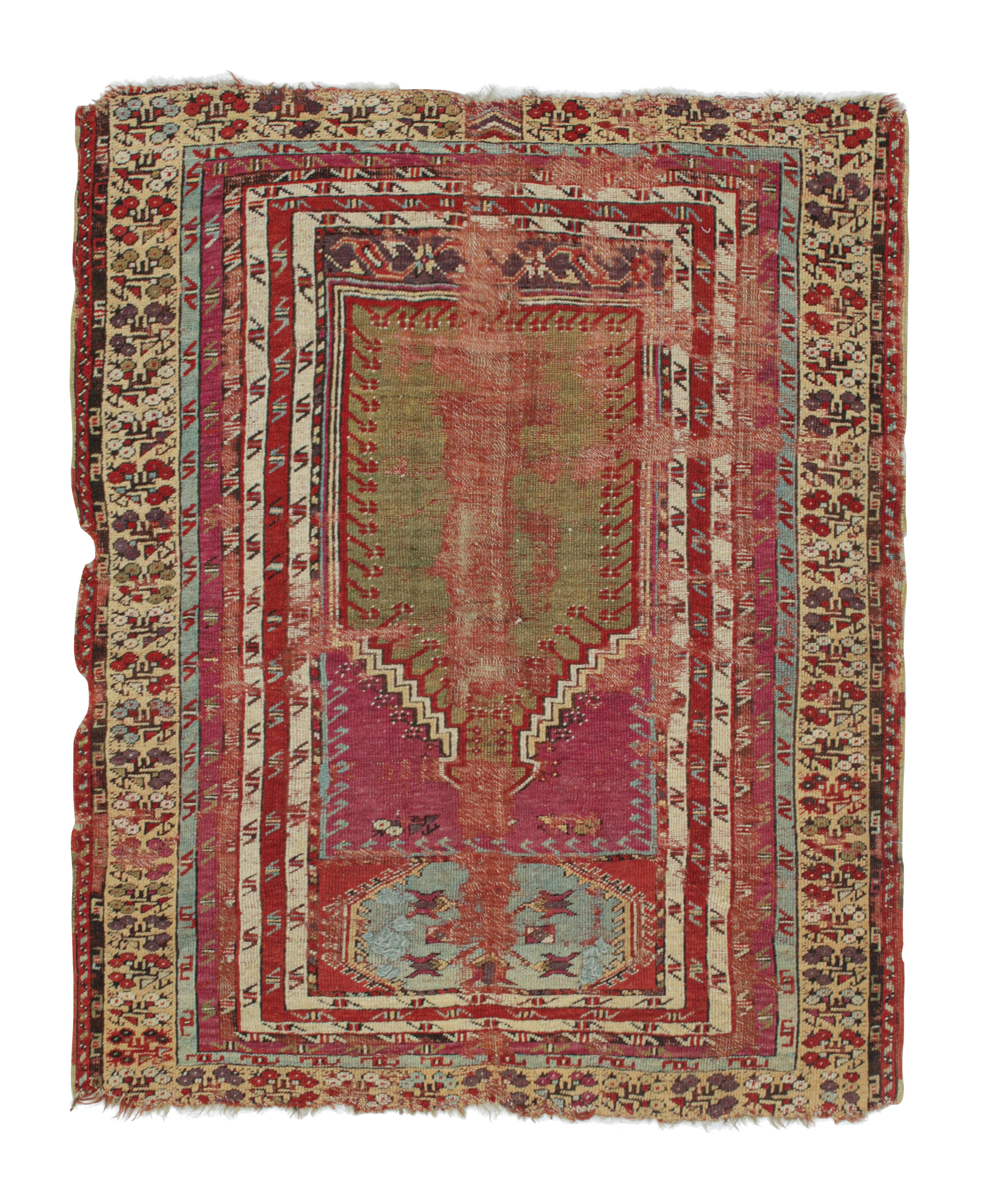 Antique Tribal rug in Red with Mihrab and Geometric Patterns, from Rug & Kilim For Sale