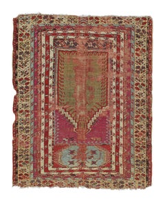 Antique Tribal rug in Red with Mihrab and Geometric Patterns, from Rug & Kilim