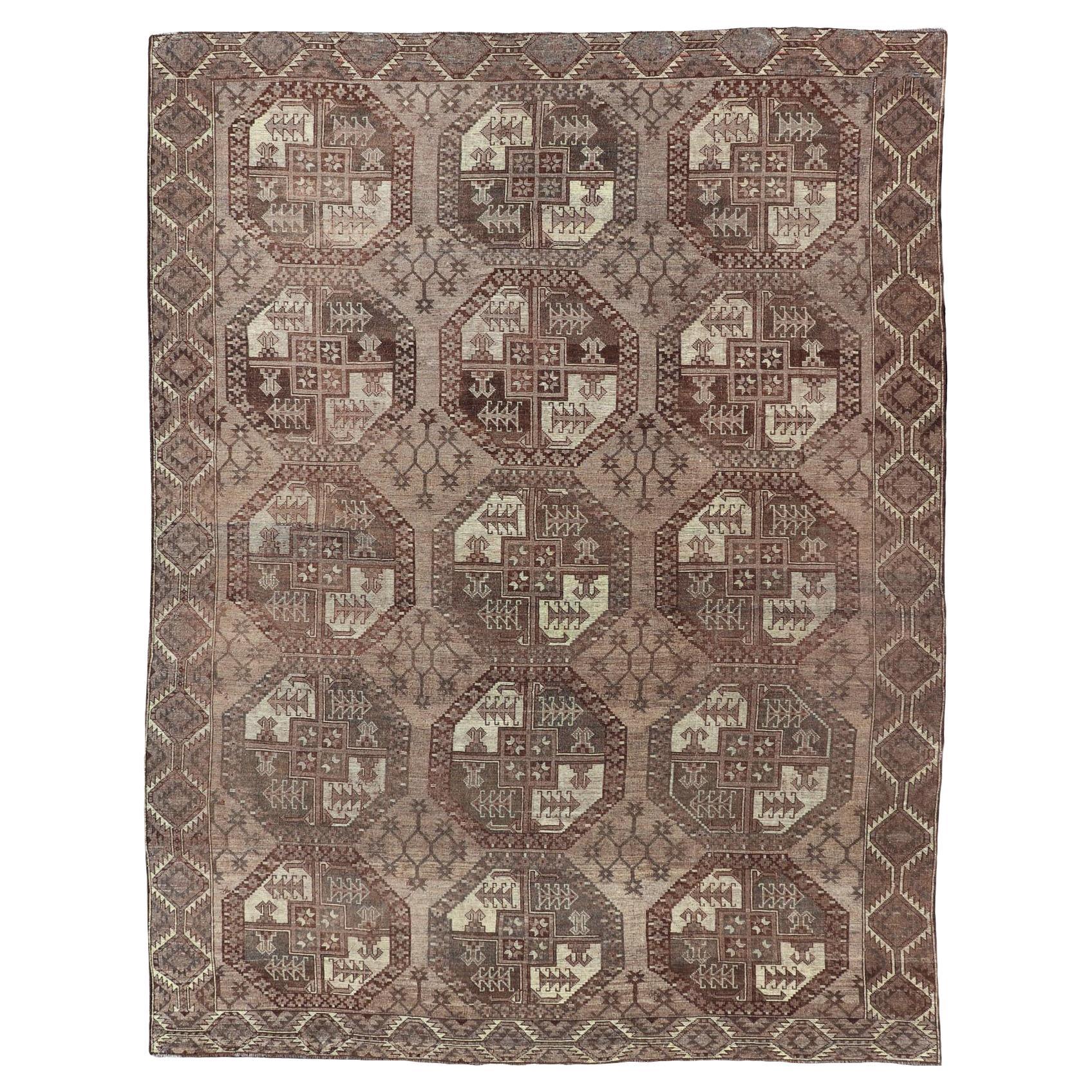 Tapis tribal antique dans de riches tons de terre et de Brown 9'4 x 12'1