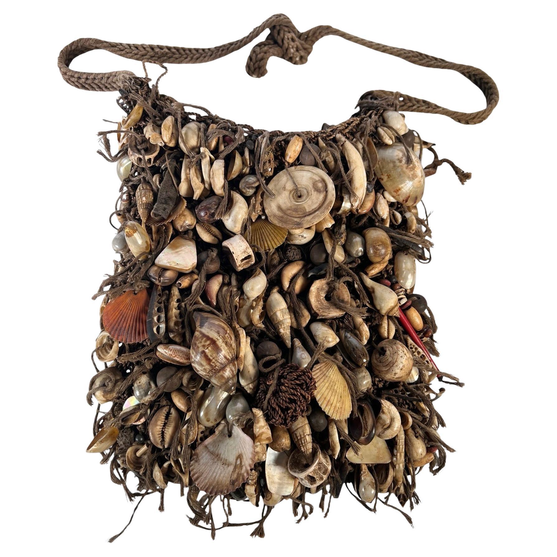 Antique Tribal Shaman’s Bilum Bag From Papua New Guinea Circa 1900