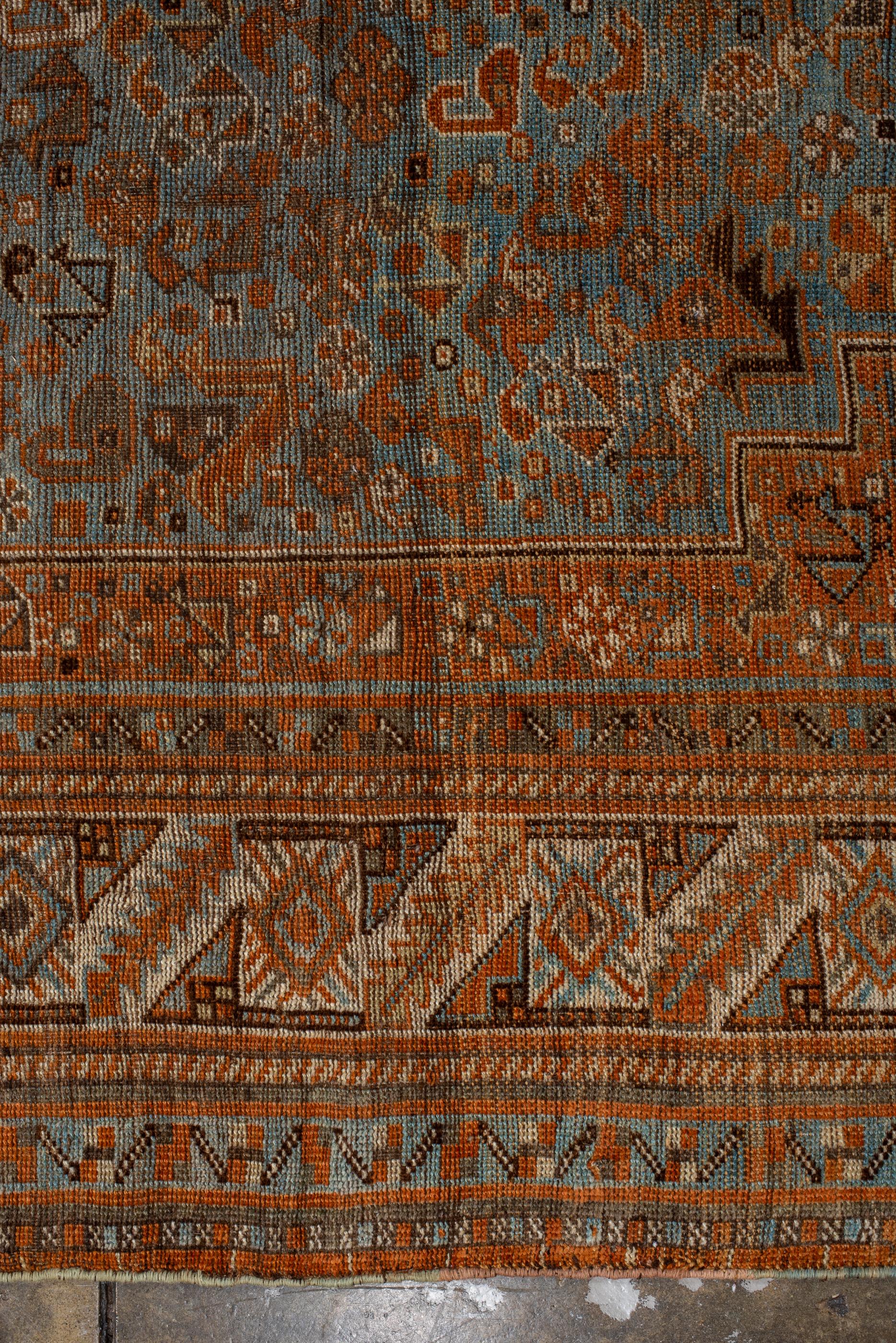 Antique Tribal Shiraz with Light Blue Field and Rosette Border In Good Condition In New York, NY