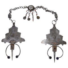 Antique Tribal Silver Complete Kabyle Berber Fibula Brooch Necklace