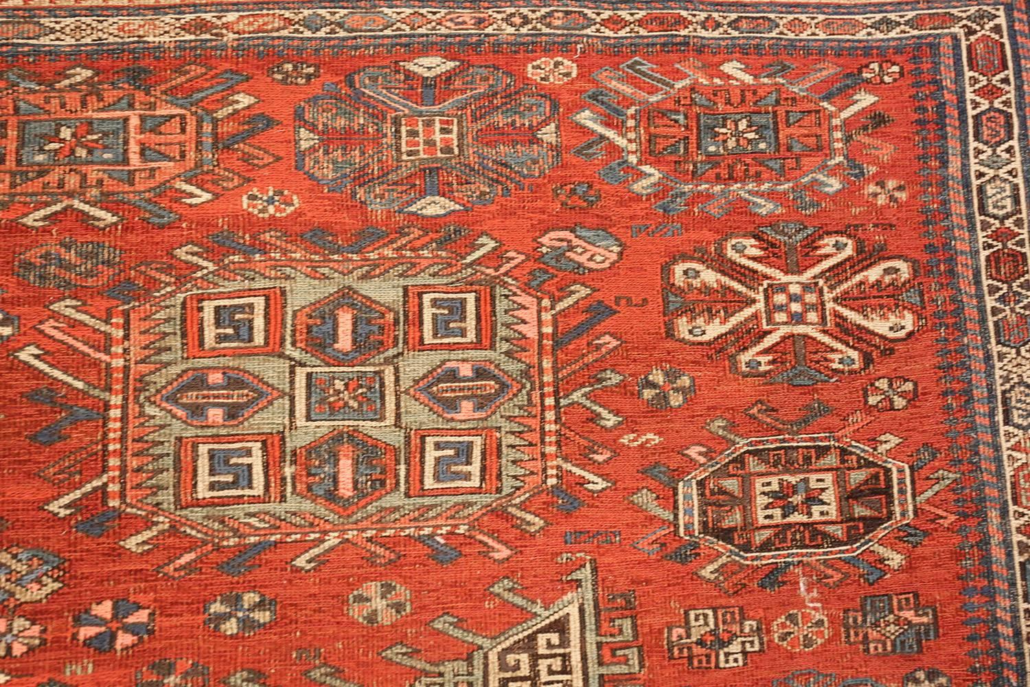 Beautiful Antique Tribal Soumak Caucasian Rug, Country of Origin / Rug Type: Caucasian Rug, Circa Date: 1900 – Size: 8 ft 3 in x 9 ft 7 in (2.51 m x 2.92 m).