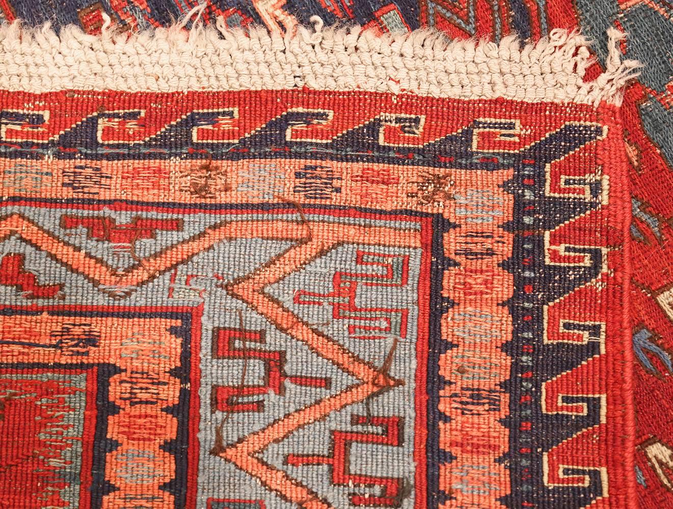 Wool Antique Tribal Soumak Caucasian Rug. 8 ft 5 in x 9 ft 6 in For Sale