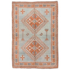 Antique Tribal Turkish Oushak Rug, Light Blue Field, circa 1930s