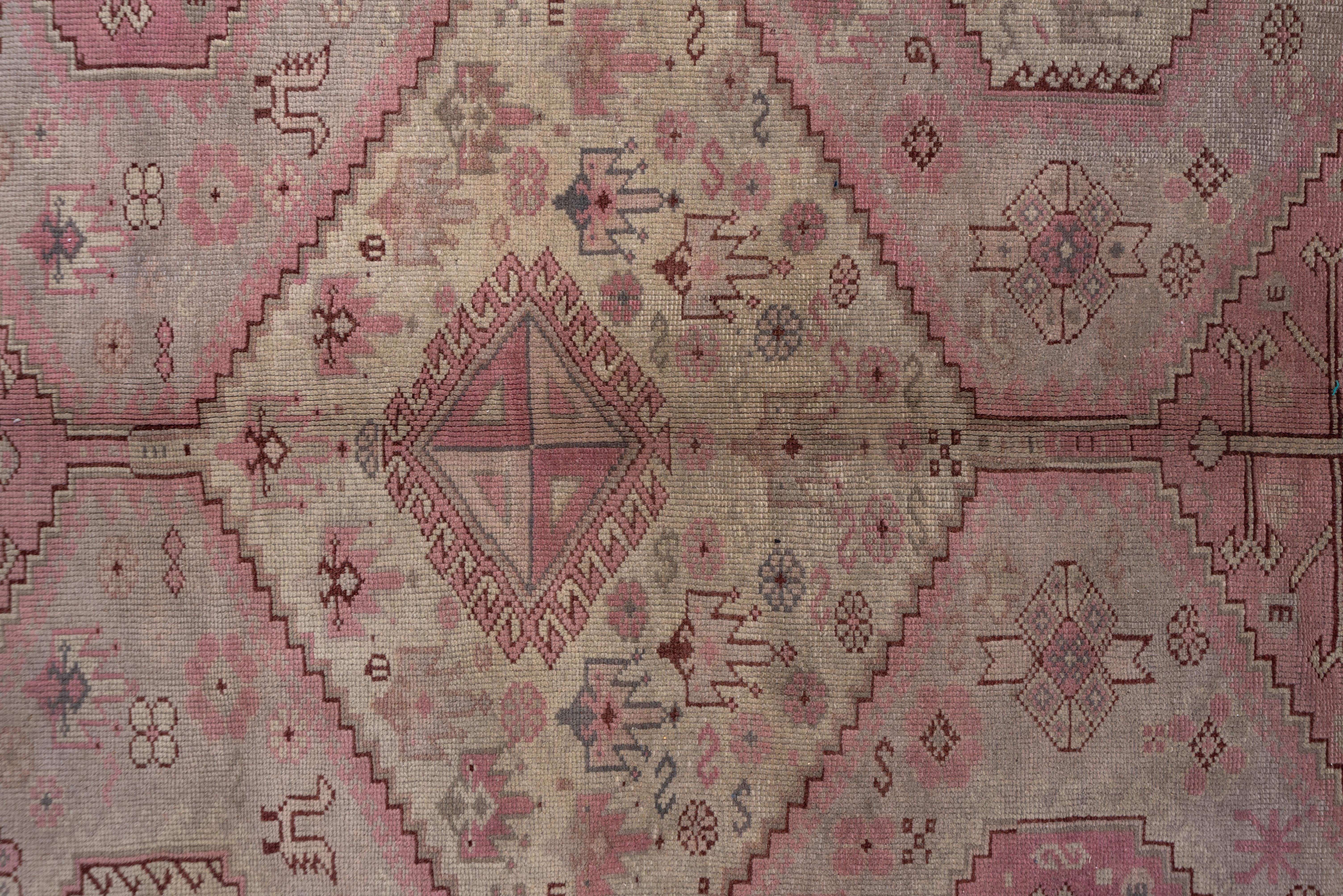 Early 20th Century Antique Tribal Turkish Sivas Carpet, Pink and Light Green Field, circa 1920s For Sale