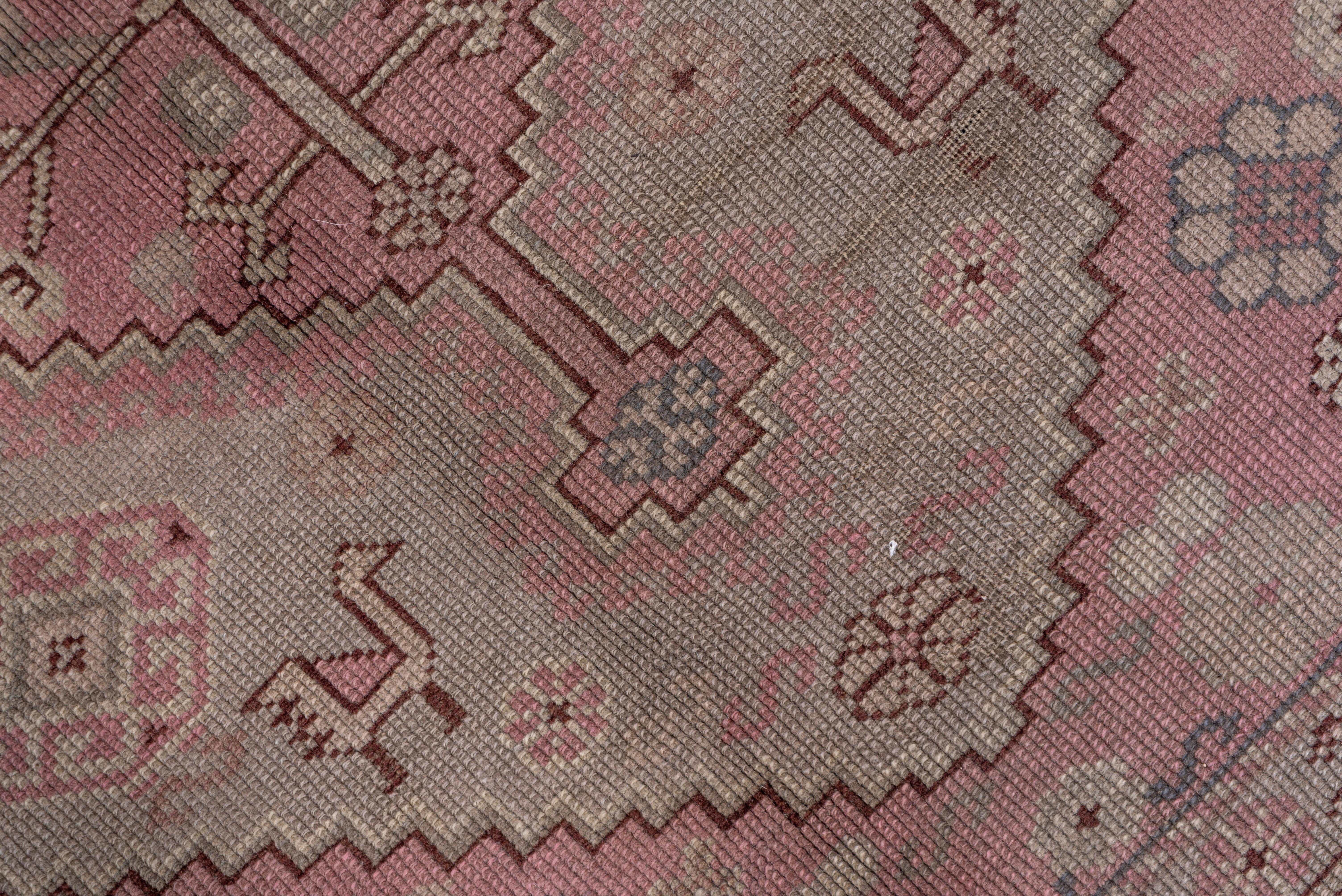 Wool Antique Tribal Turkish Sivas Carpet, Pink and Light Green Field, circa 1920s For Sale