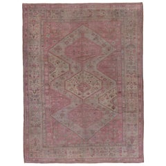 Antique Tribal Turkish Sivas Carpet, Pink and Light Green Field, circa 1920s