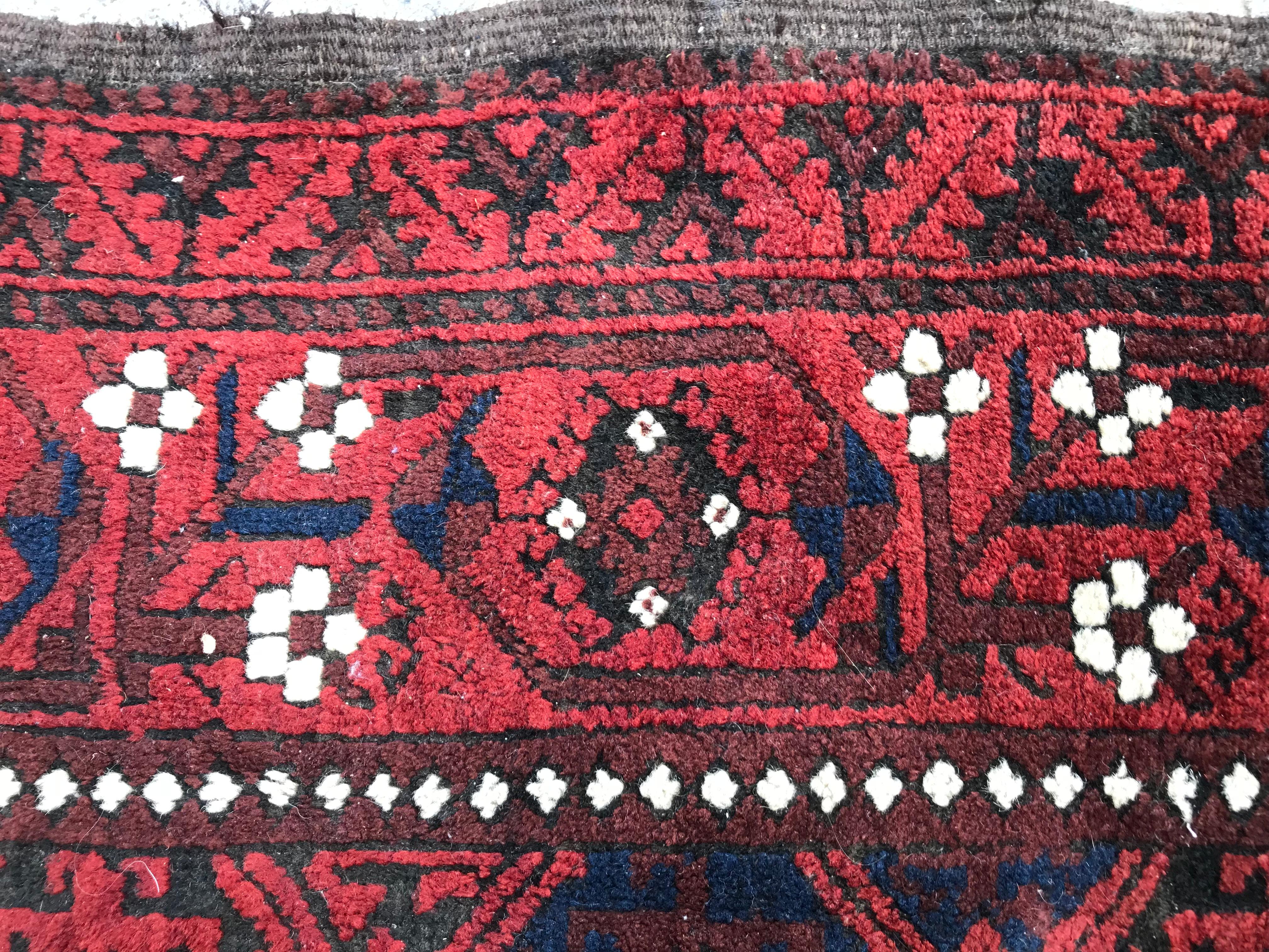 Hand-Knotted Bobyrug’s Antique distressed Tribal Turkmen Baluch Afghan Rug For Sale