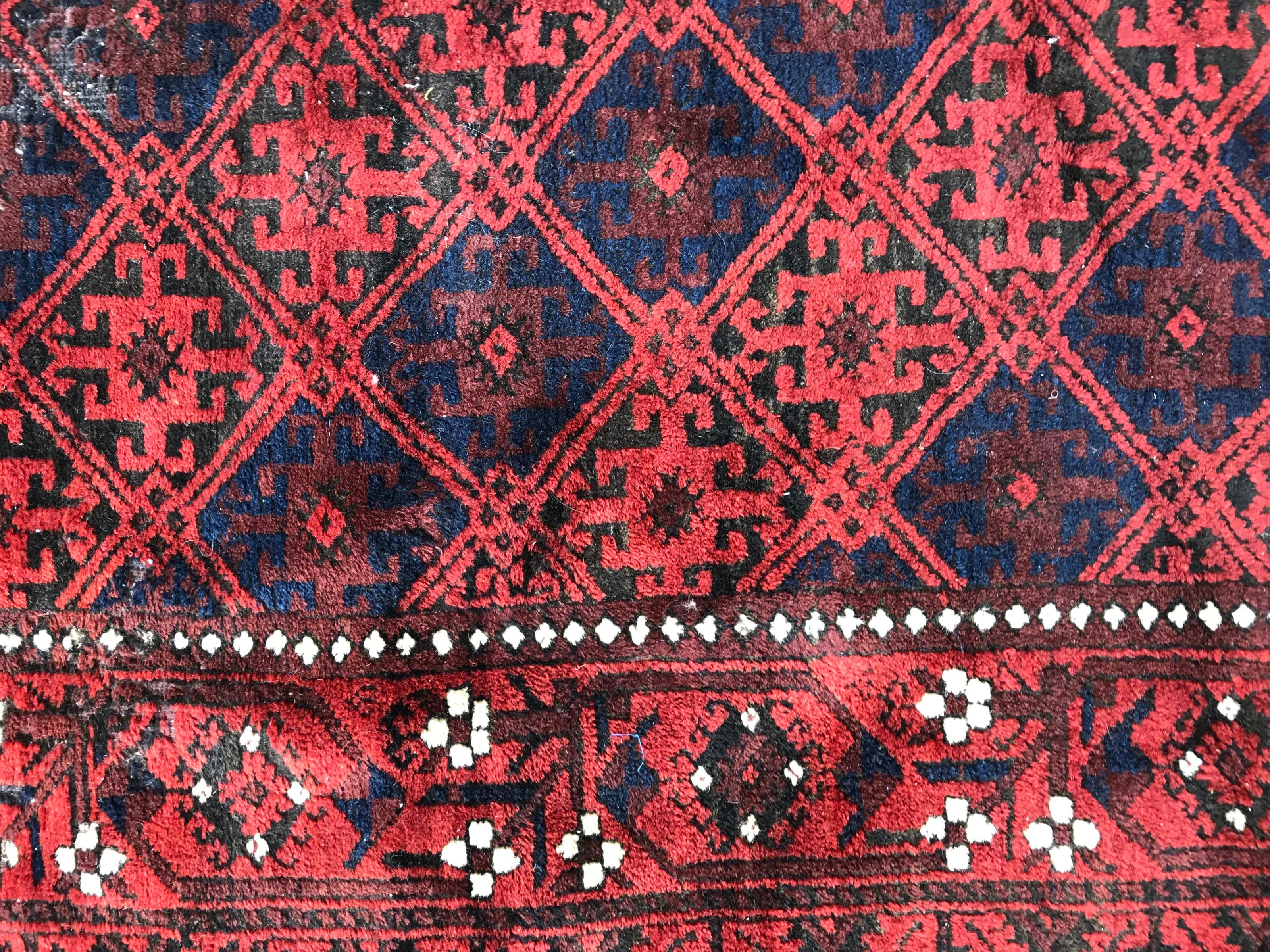 Hand-Knotted Antique Tribal Turkmen Baluch Afghan Rug
