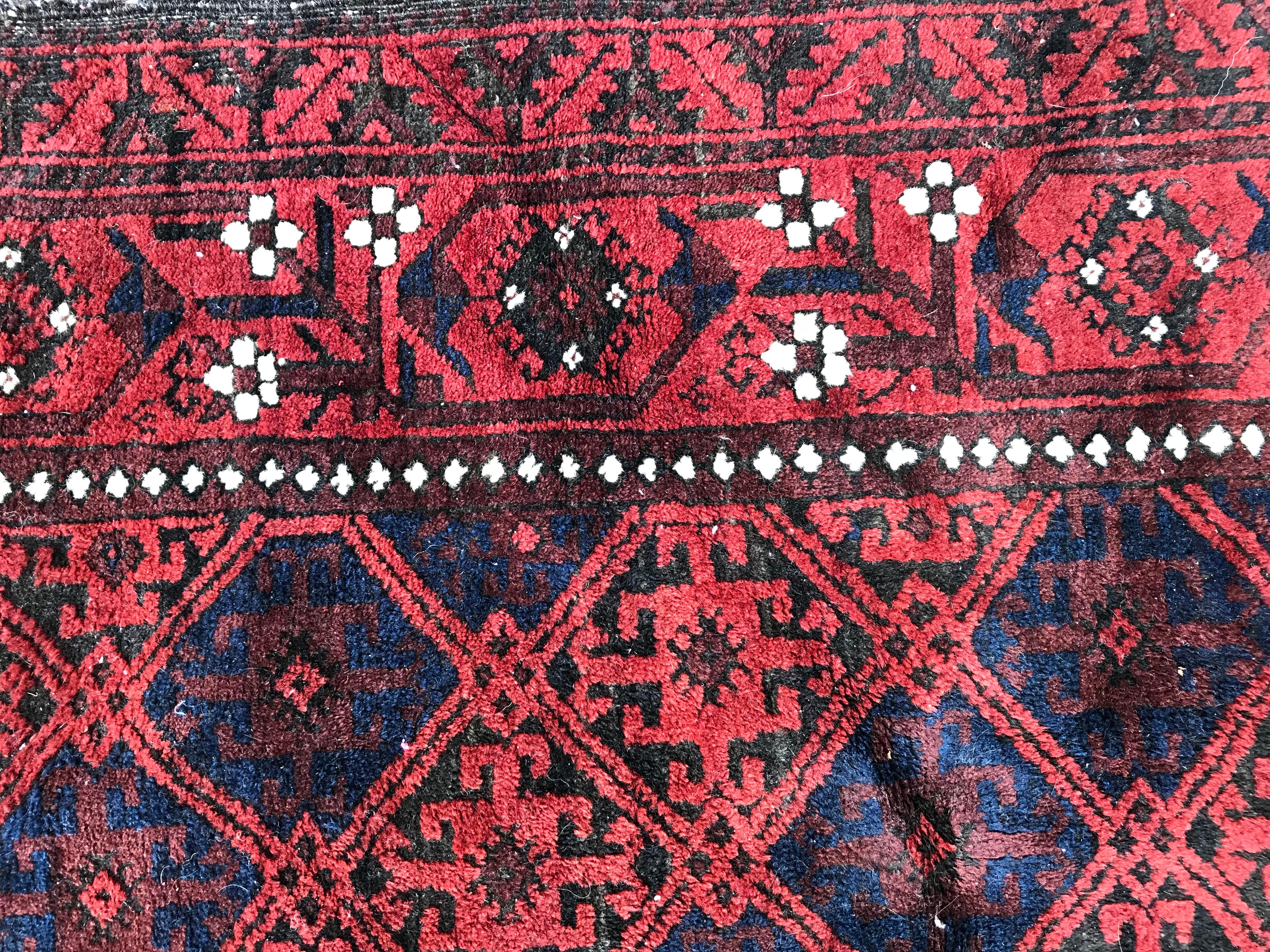Bobyrug’s Antique Tribal Turkmen Baluch Afghan Rug In Fair Condition For Sale In Saint Ouen, FR
