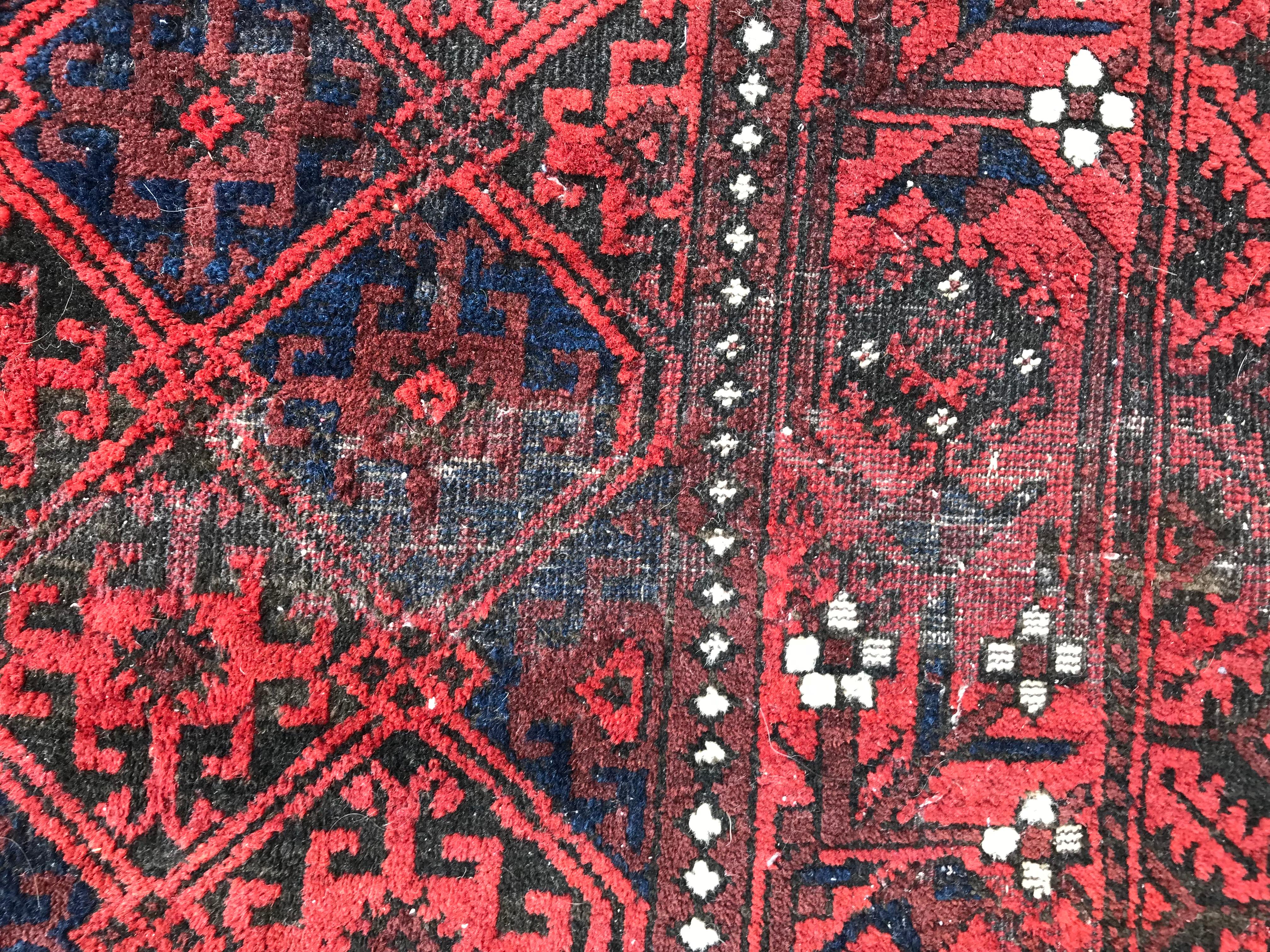 Wool Bobyrug’s Antique Tribal Turkmen Baluch Afghan Rug For Sale