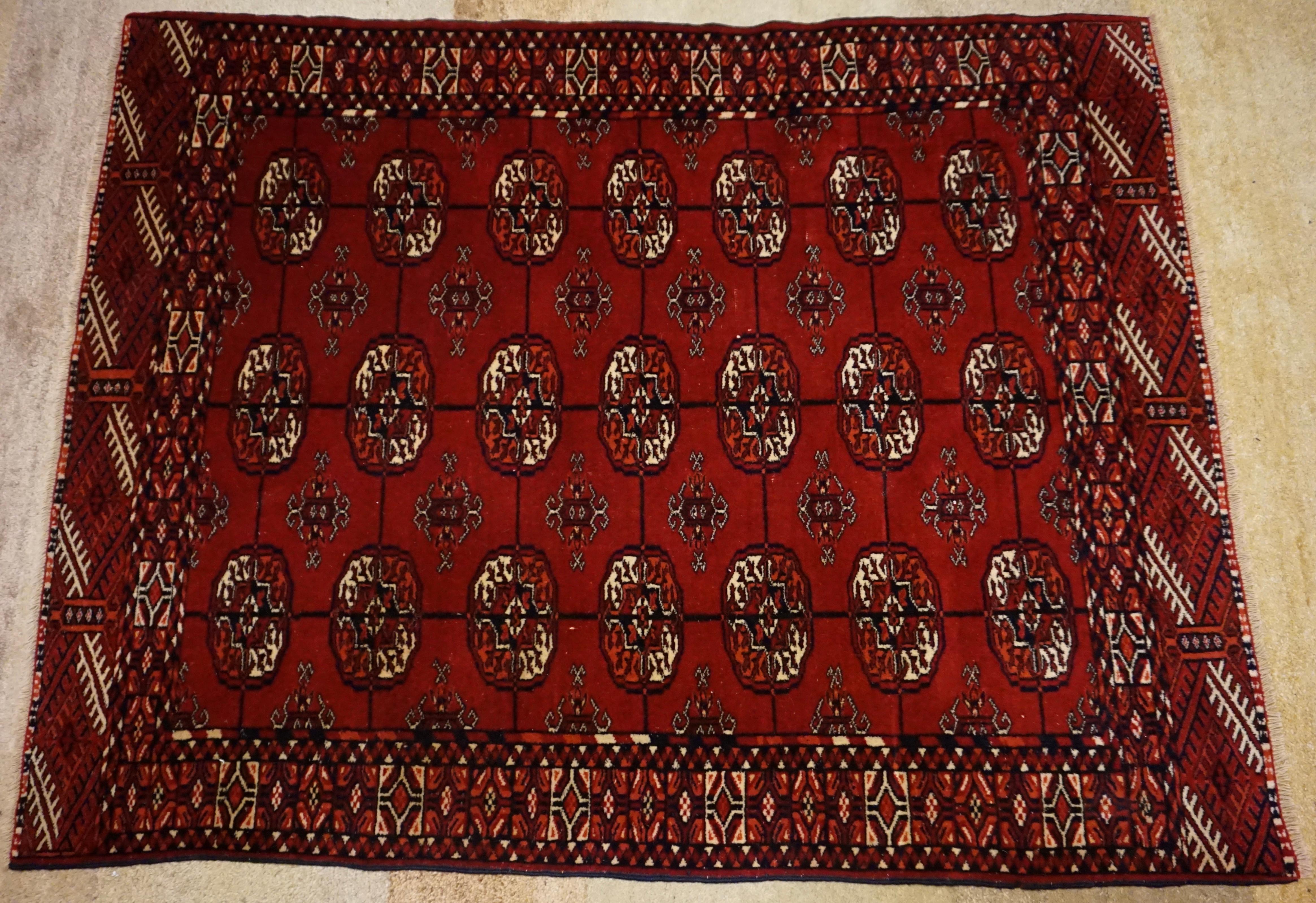 Antique Tribal Turkomen Bokhara Hand Knotted Wool Rug 4